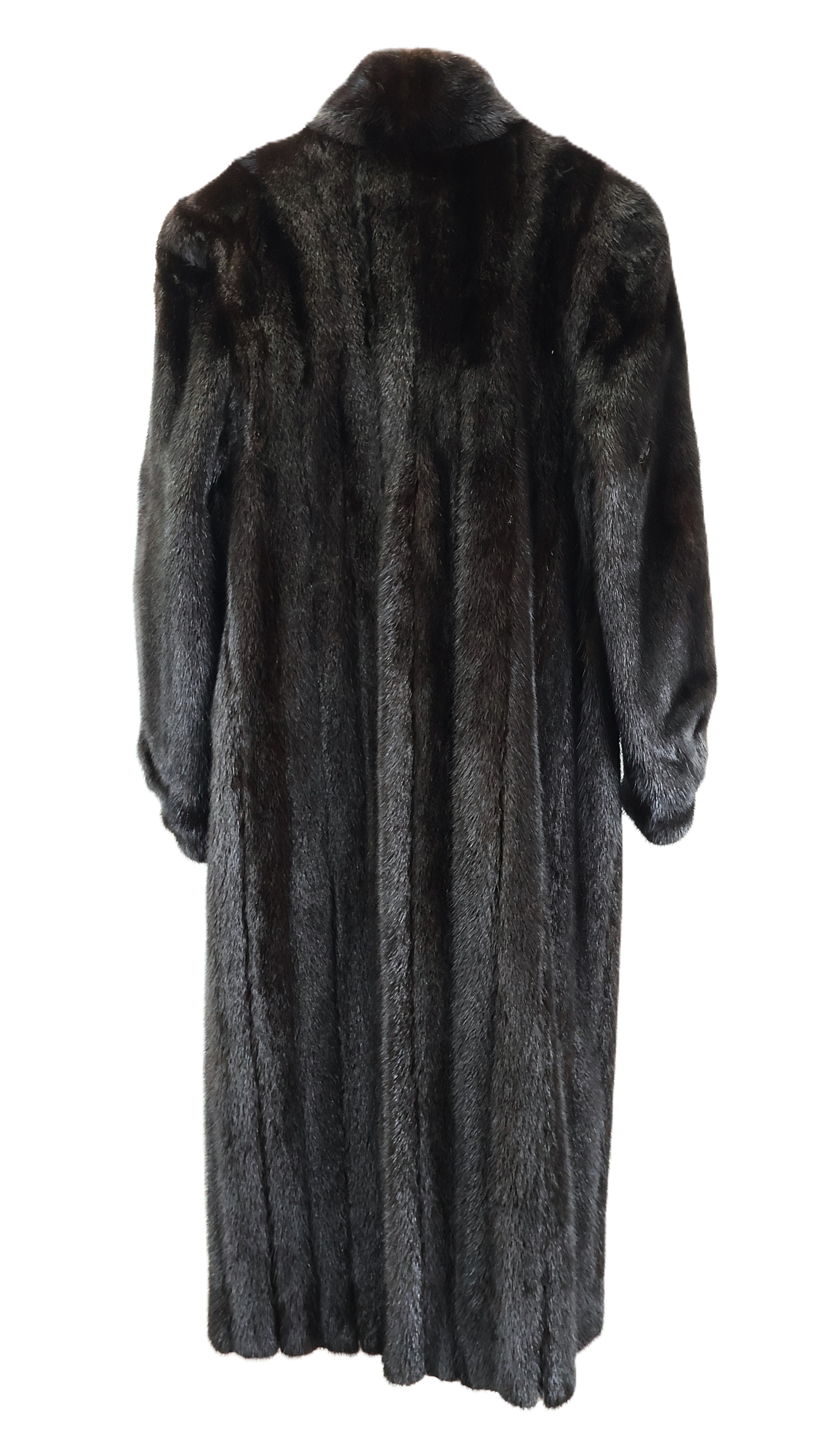 PRE-OWNED BLACK DYED SAGA MINK COAT W/ WING COLLAR & BANDED CUFFS