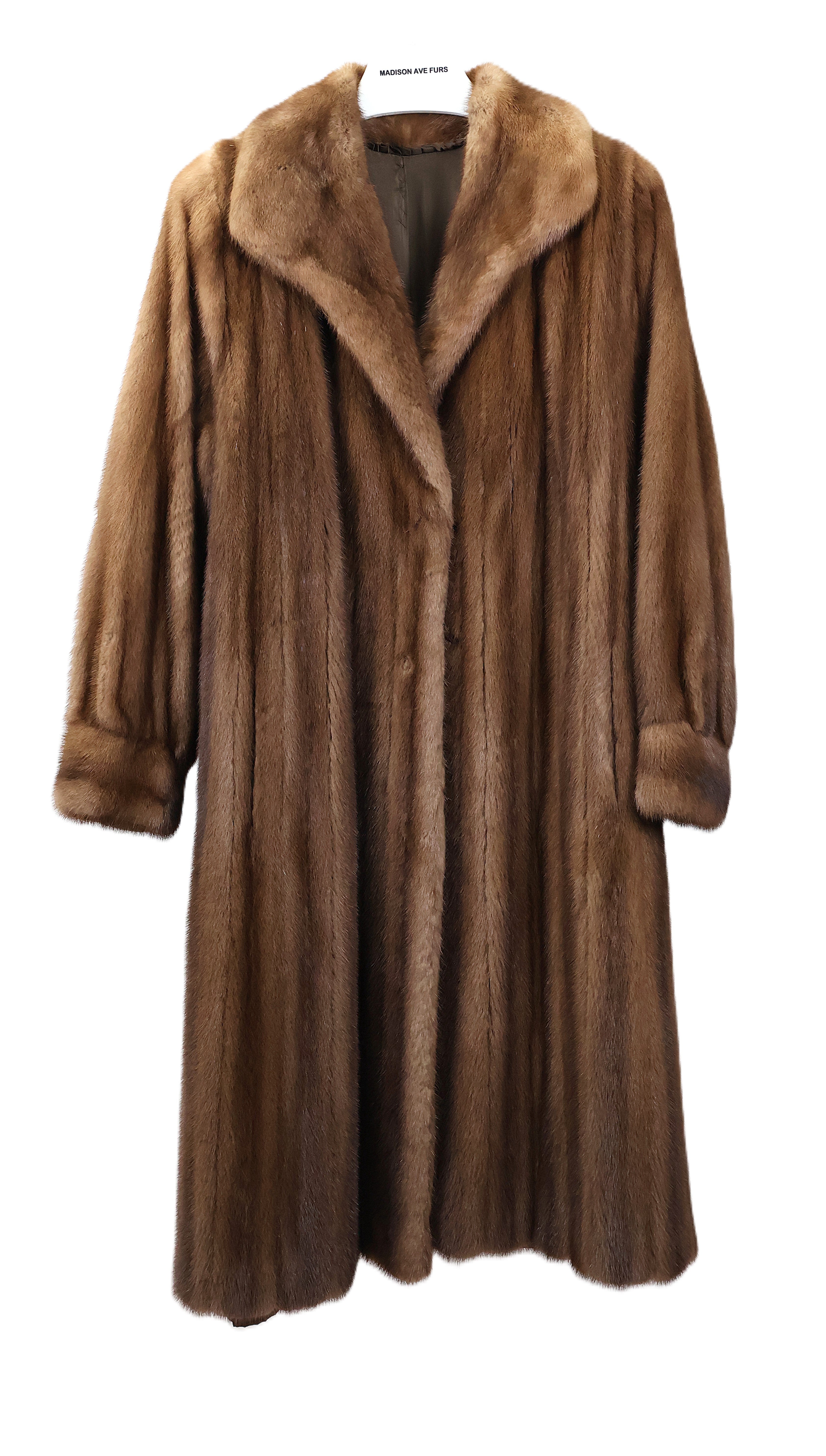 PRE-OWNED NATURAL DEMI BUFF MINK COAT W/ WING COLLAR & BANDED CUFFS