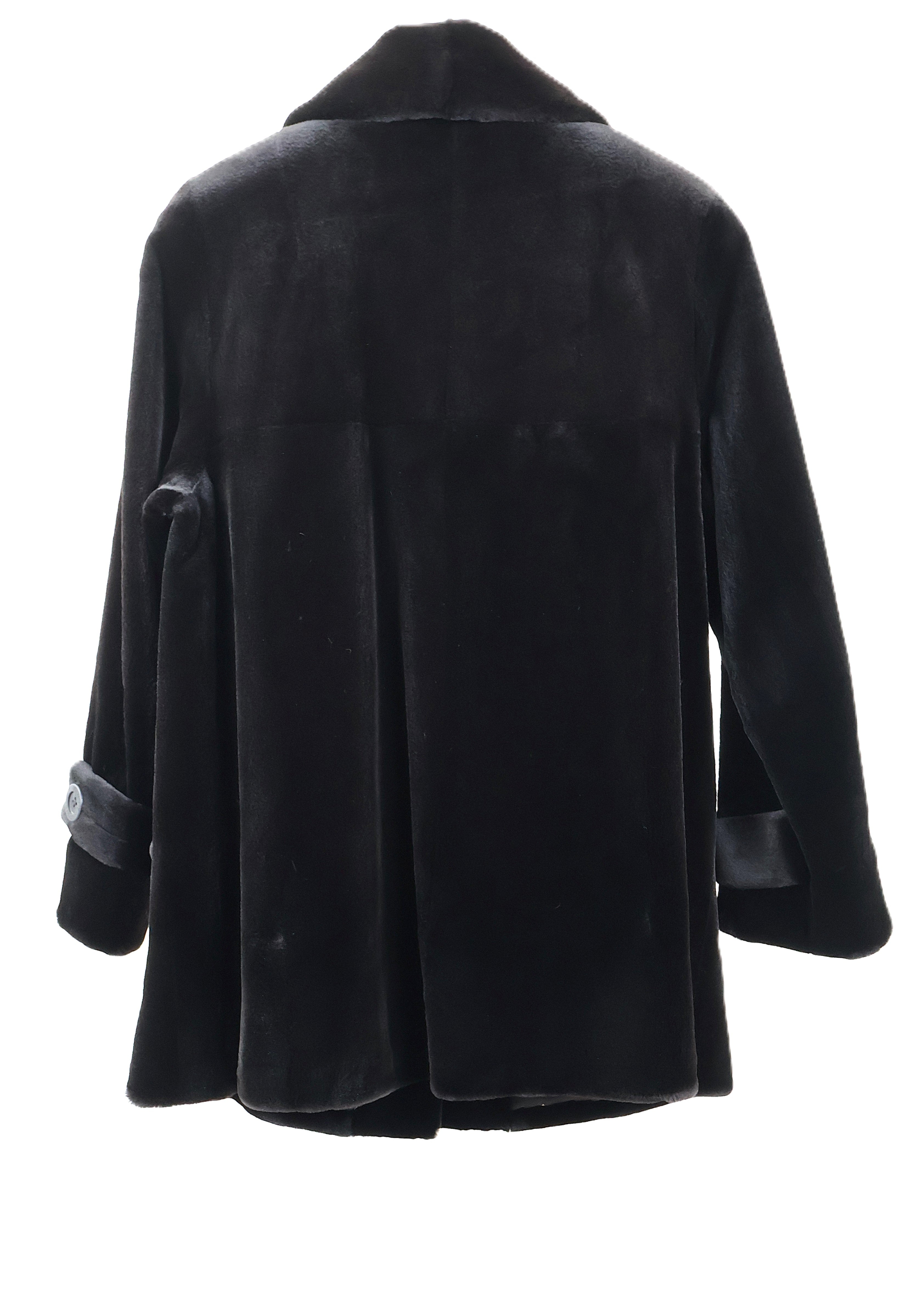 PRE-OWNED BISANG BLACK DYED SHEARED MINK JACKET W/ WING COLLAR & STRAIGHT SLEEVES W/ EPAULETS