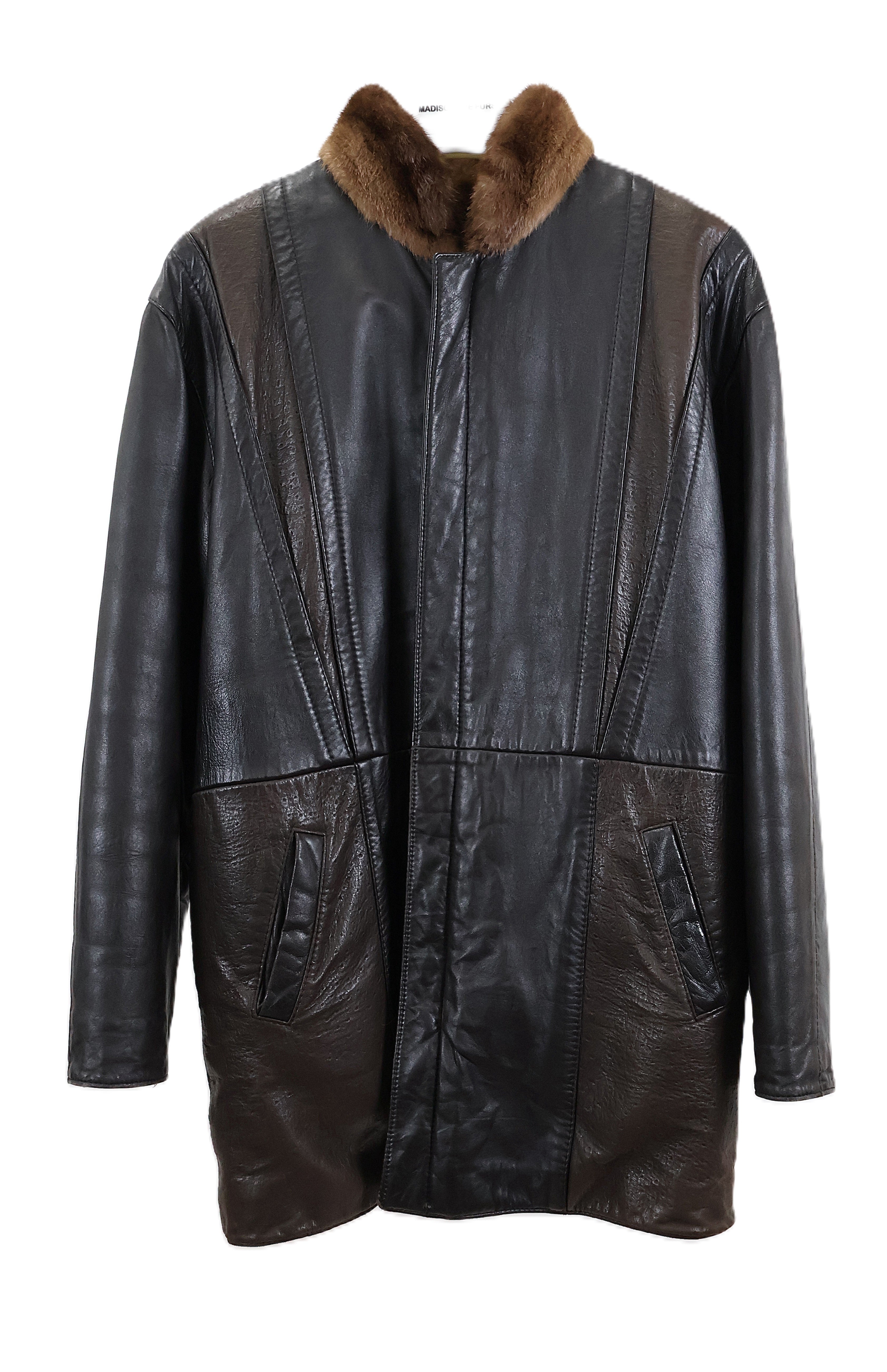 PRE-OWNED MEN'S OTTER JACKET REVERSIBLE TO LEATHER W/ STAND COLLAR