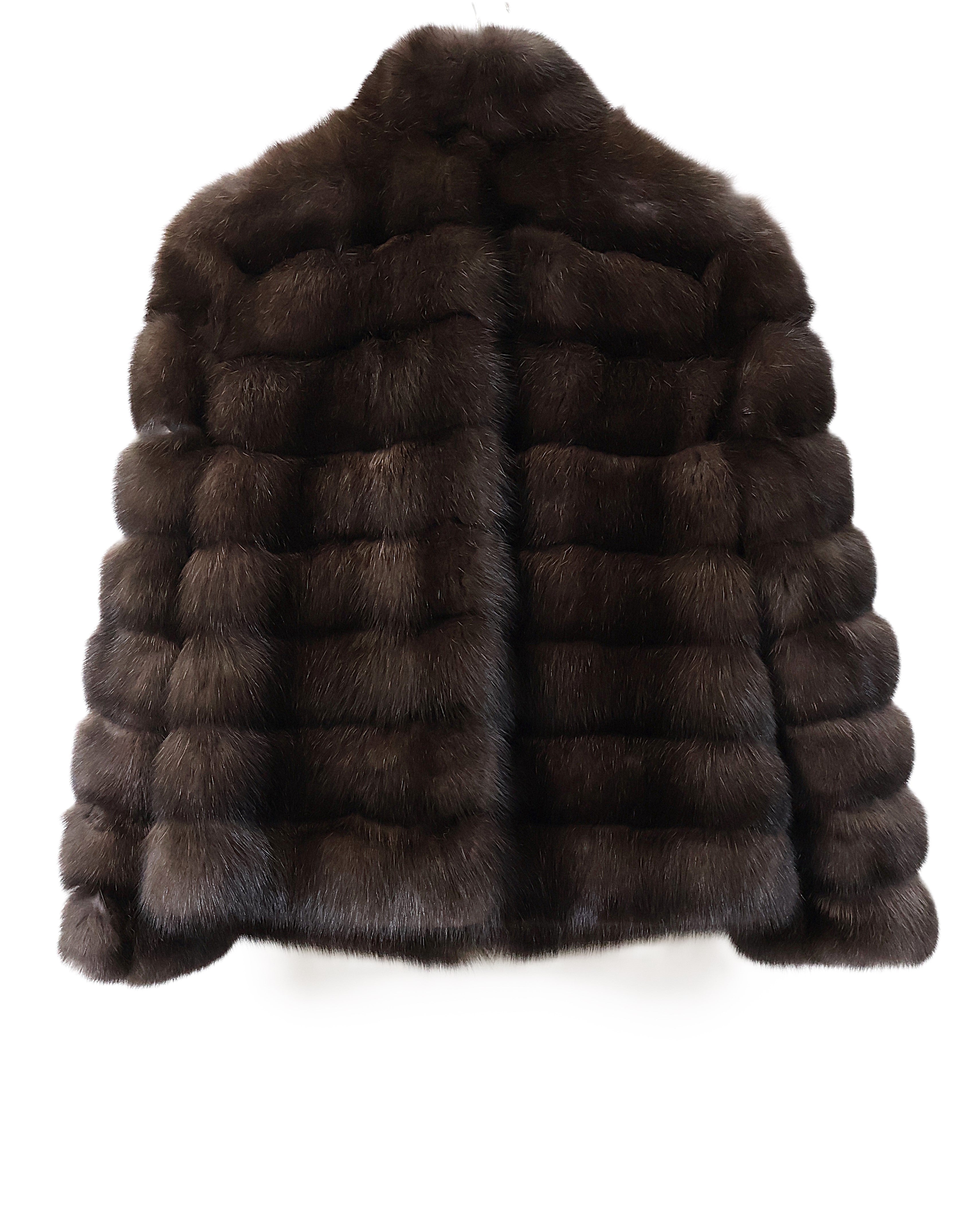 NEW BARGUZIN RUSSIAN SABLE HORIZONTAL JACKET W/ STAND COLLAR & STRAIGHT SLEEVES