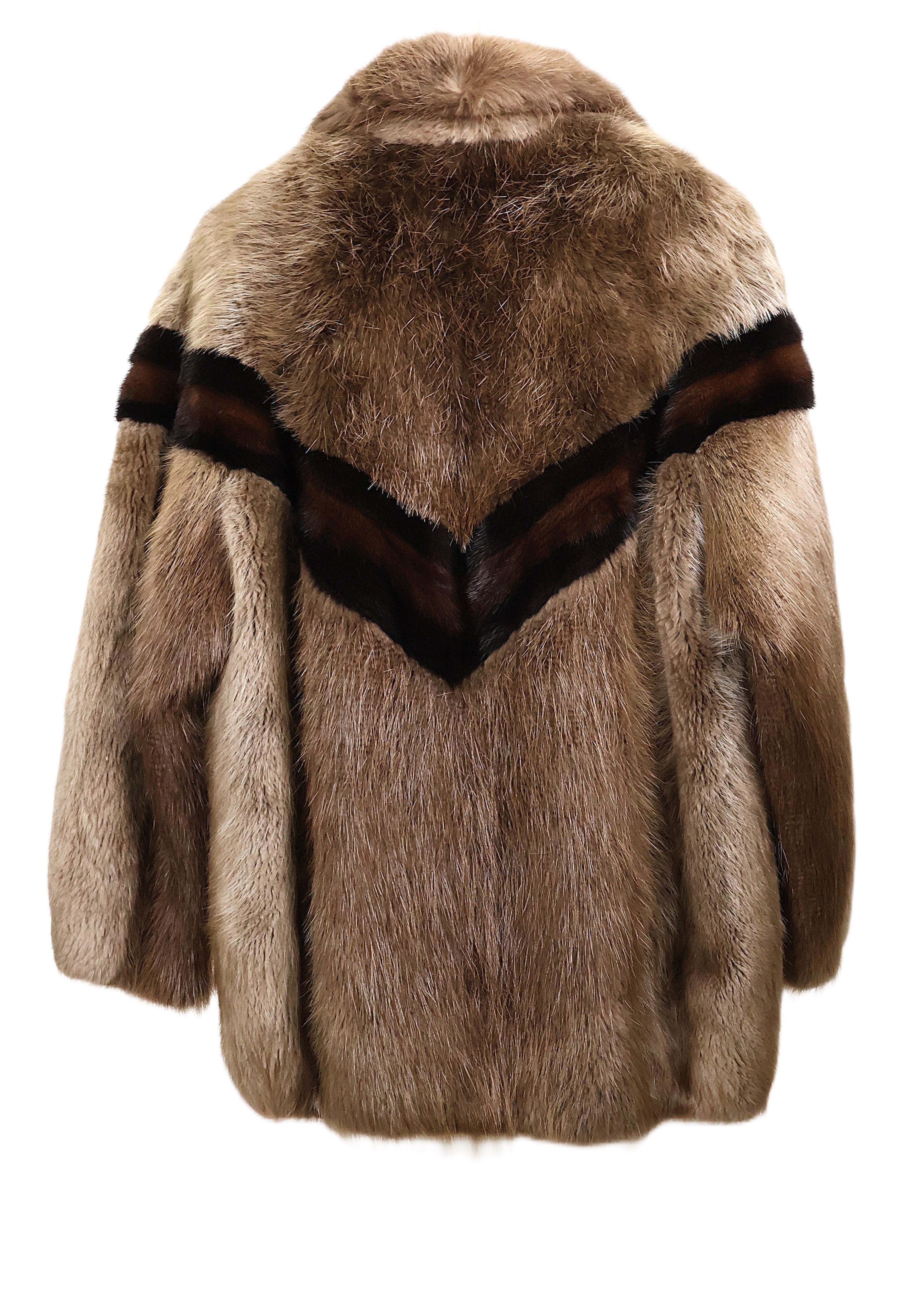 PRE-OWNED BLONDE BEAVER BOMBER JACKET W/ MINK INSERTS & WING COLLAR