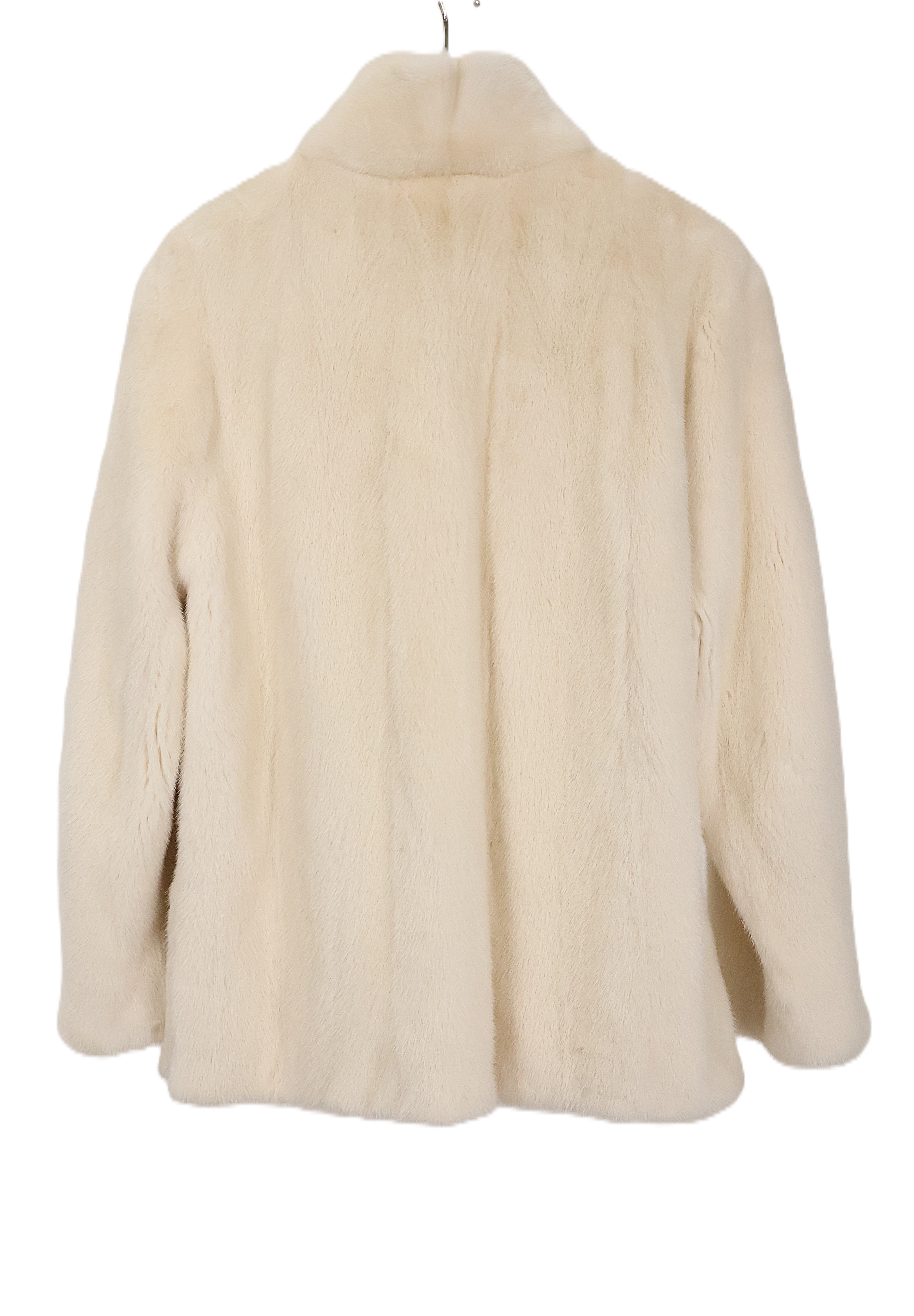 PRE-OWNED NATURAL PEARL MINK JACKET W/ DOUBLE BUTTON WING COLLAR, STRAIGHT SLEEVES & SIDE SLITS