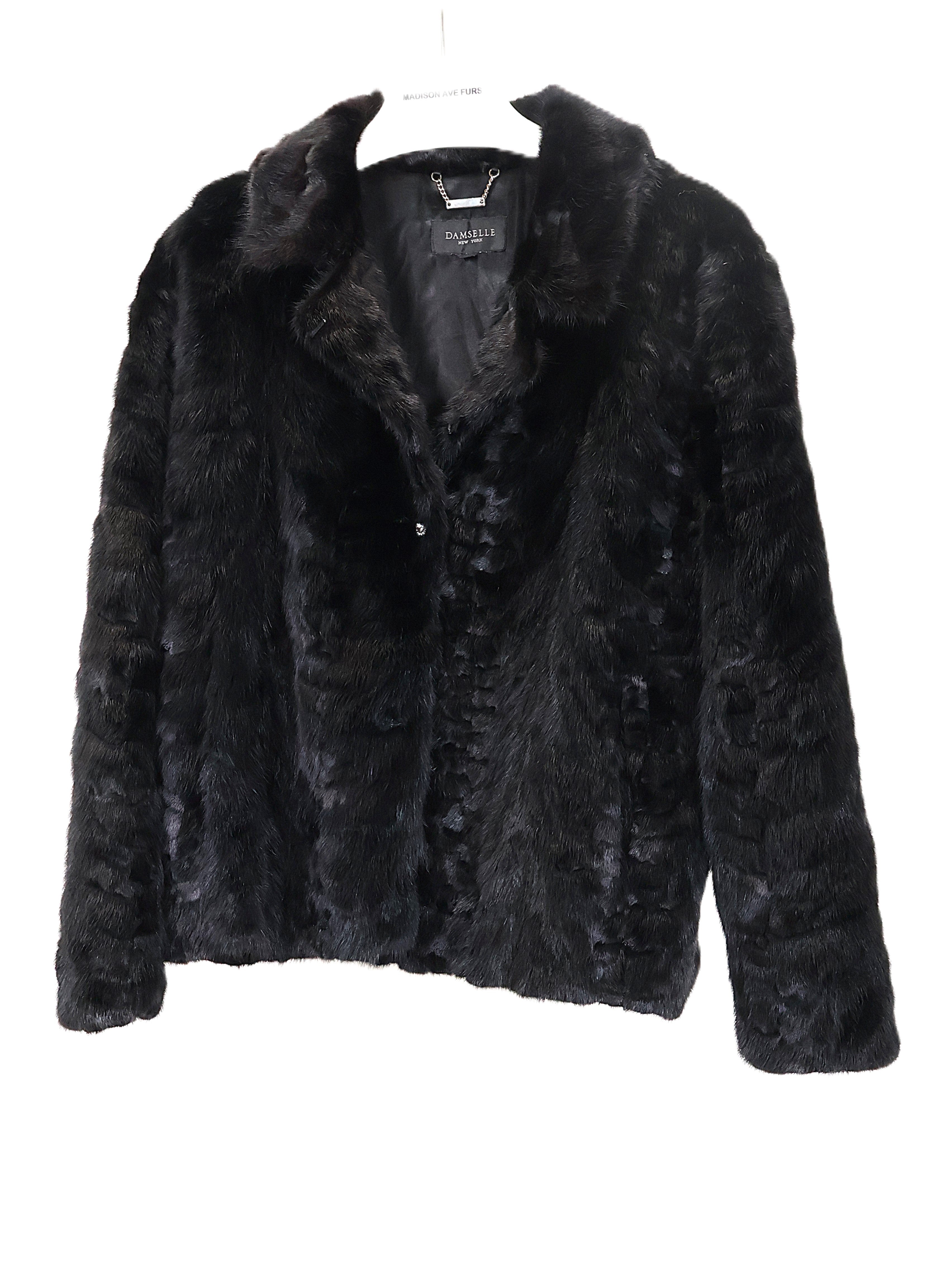 PRE-OWNED BLACK DYED MINK SECTION JACKET W/ NOTCH COLLAR & STRAIGHT SLEEVES