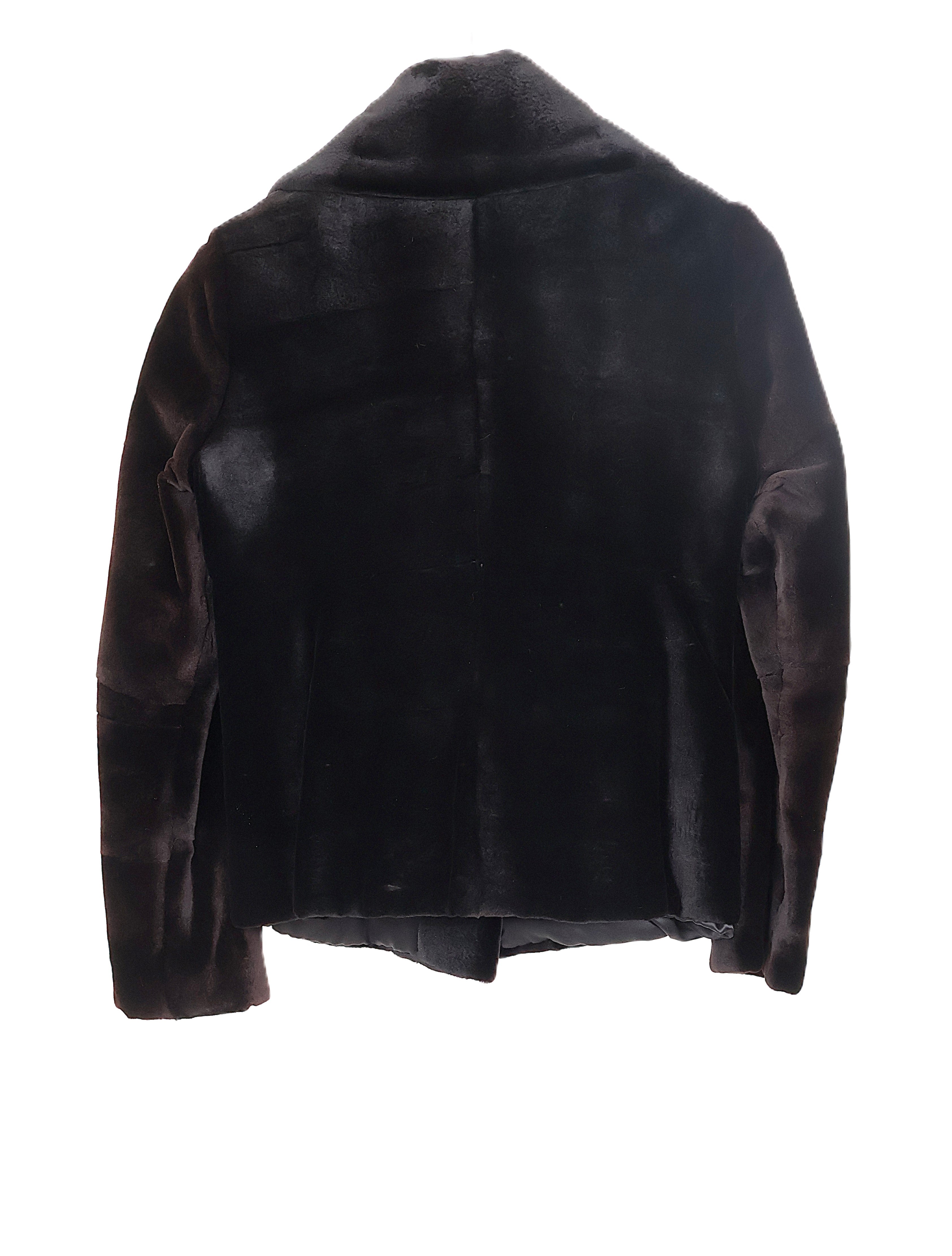 PRE-OWNED MICHAEL KORS BLACK & MATARA DYED SHEARED MINK JACKET W/ NOTCH COLLAR & STRAIGHT SLEEVE