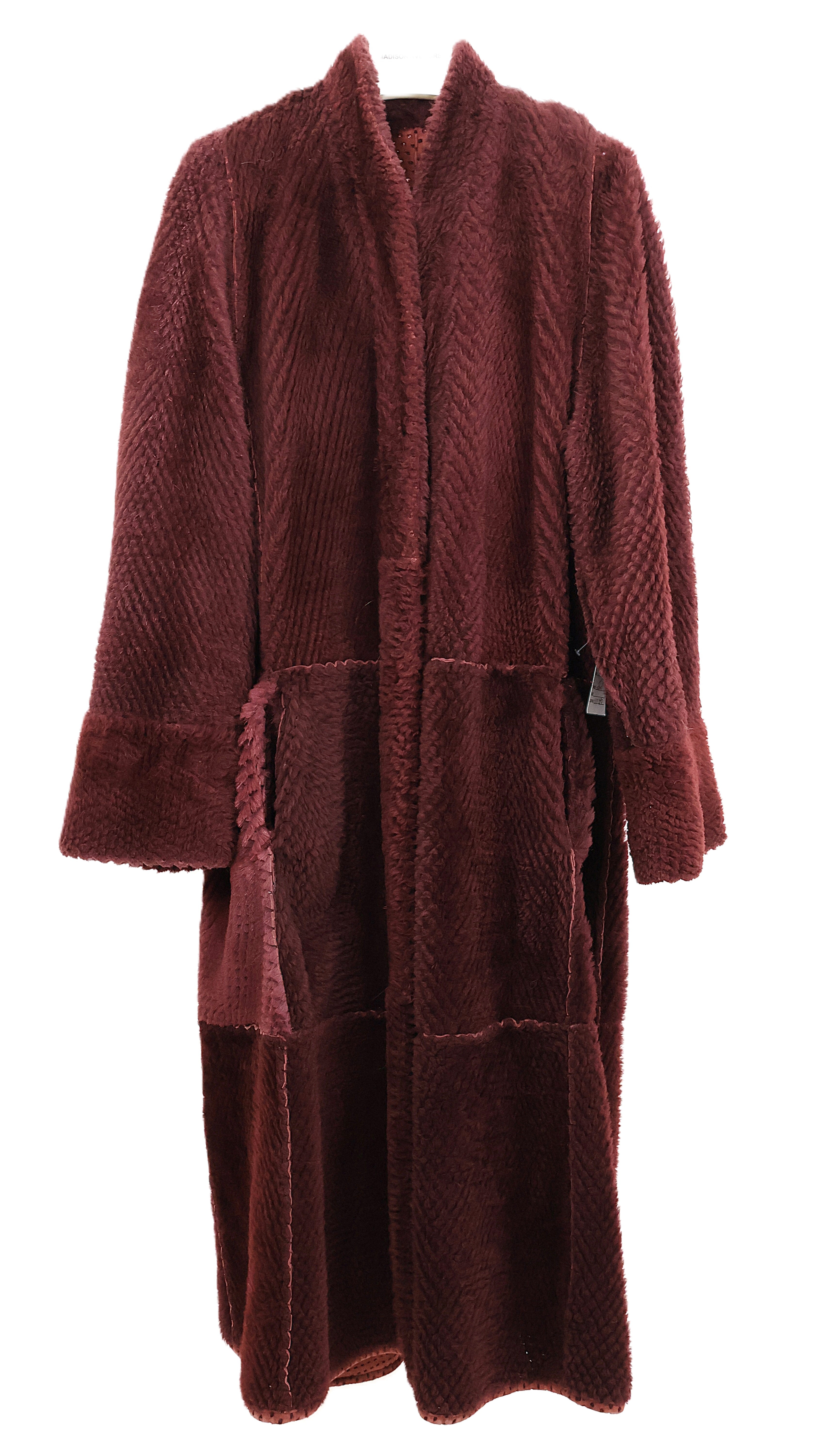 PRE-OWNED FENDI RUST DYED SHEARLING LAMB REVERSIBLE COAT W/STAND COLLAR & TURN BACK CUFFS