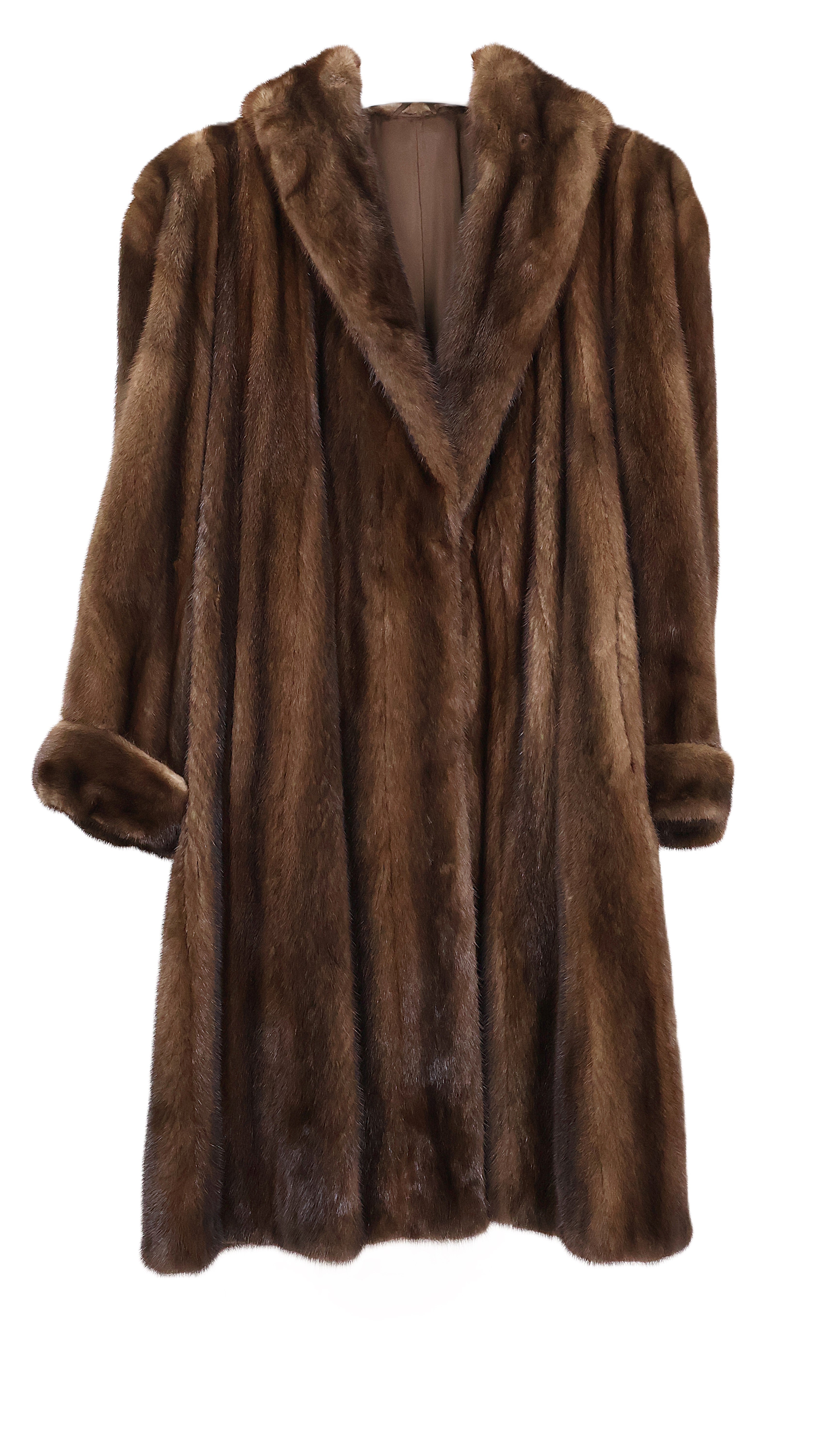 PRE-OWNED DEMI BUFF MINK 7/8 SWING COAT W/ SHAWL COLLAR & TURN BACK CUFFS