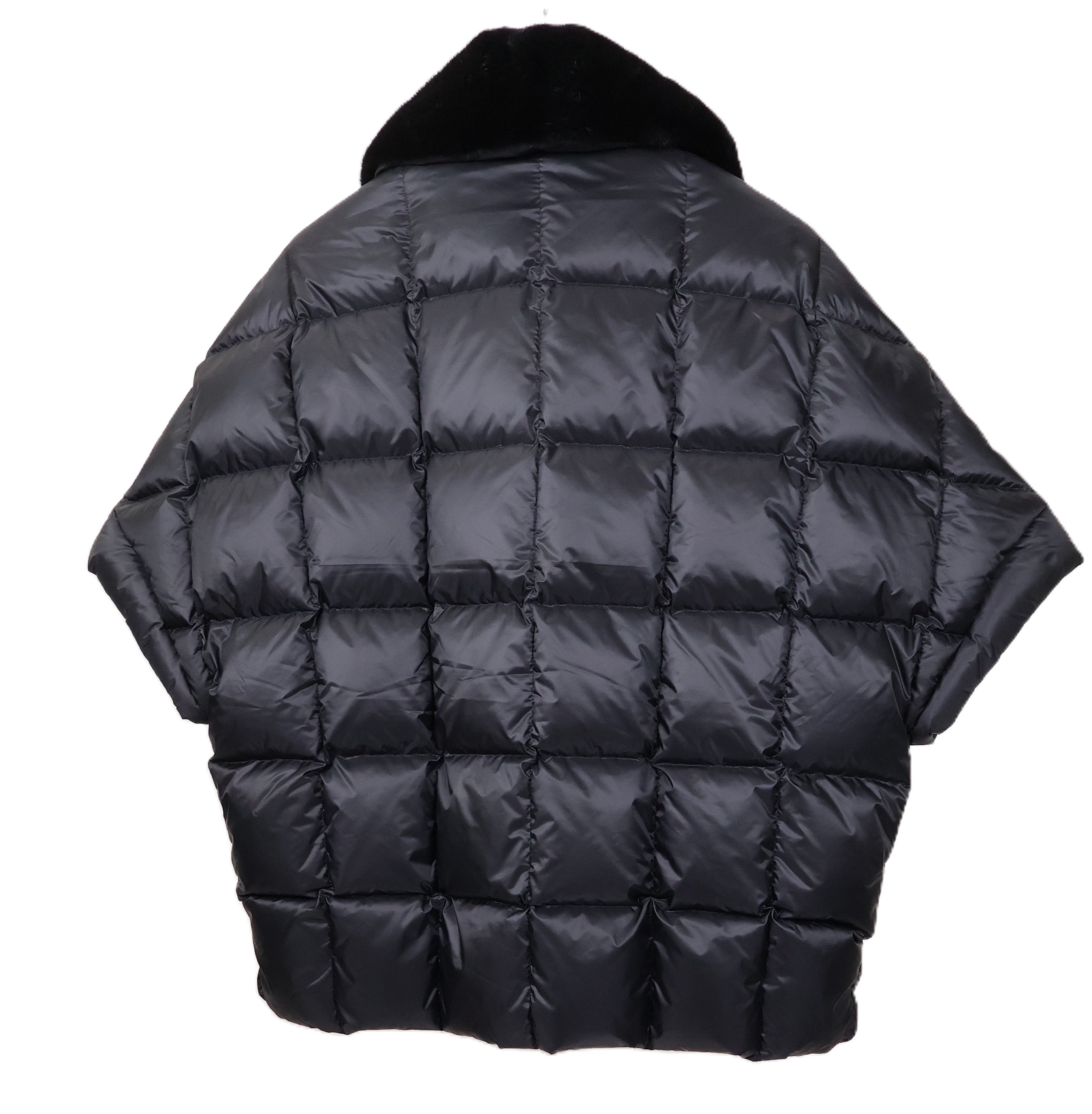 NEW BLACK QUILTED PUFFER CAPELET W/ BLACK MINK NOTCH COLLAR & WRAP BELT (VALERIE)