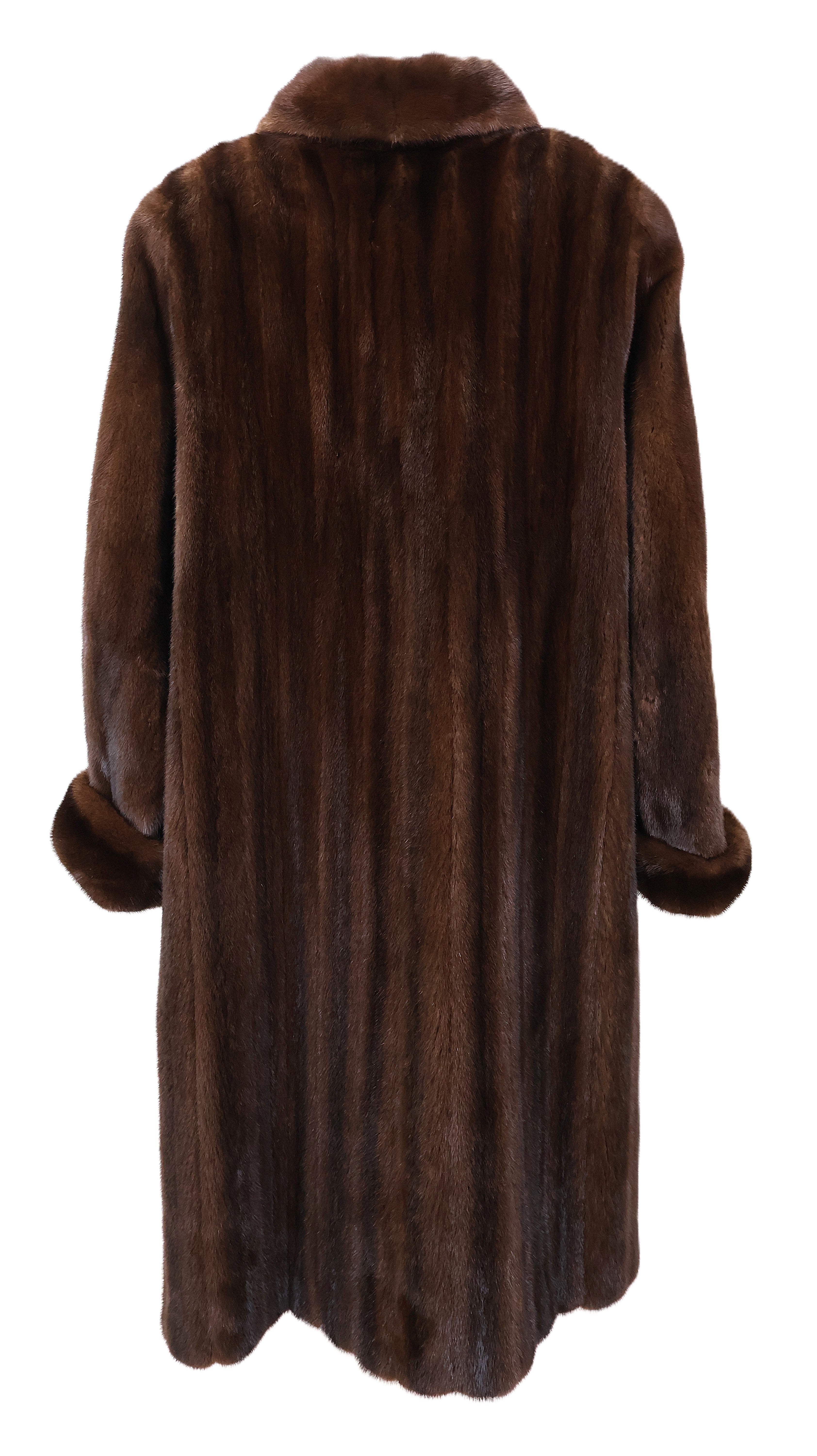 PRE-OWNED NATURAL MAHOGANY MINK 7/8 COAT W/ WING COLLAR & TURN BACK CUFFS