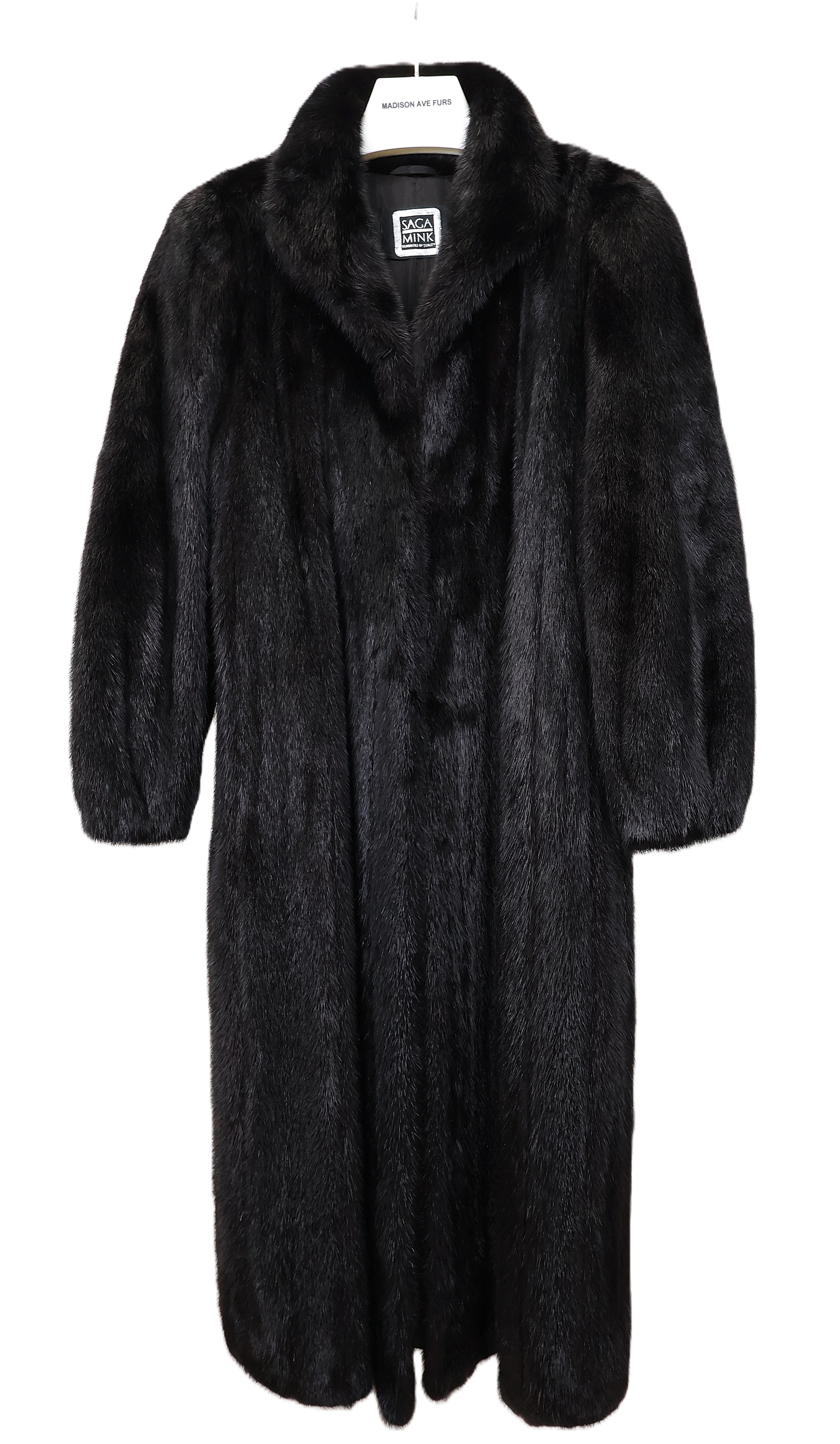 PRE-OWNED DYED BLACK MINK COAT WING COLLAR & ELASTIC CUFFS