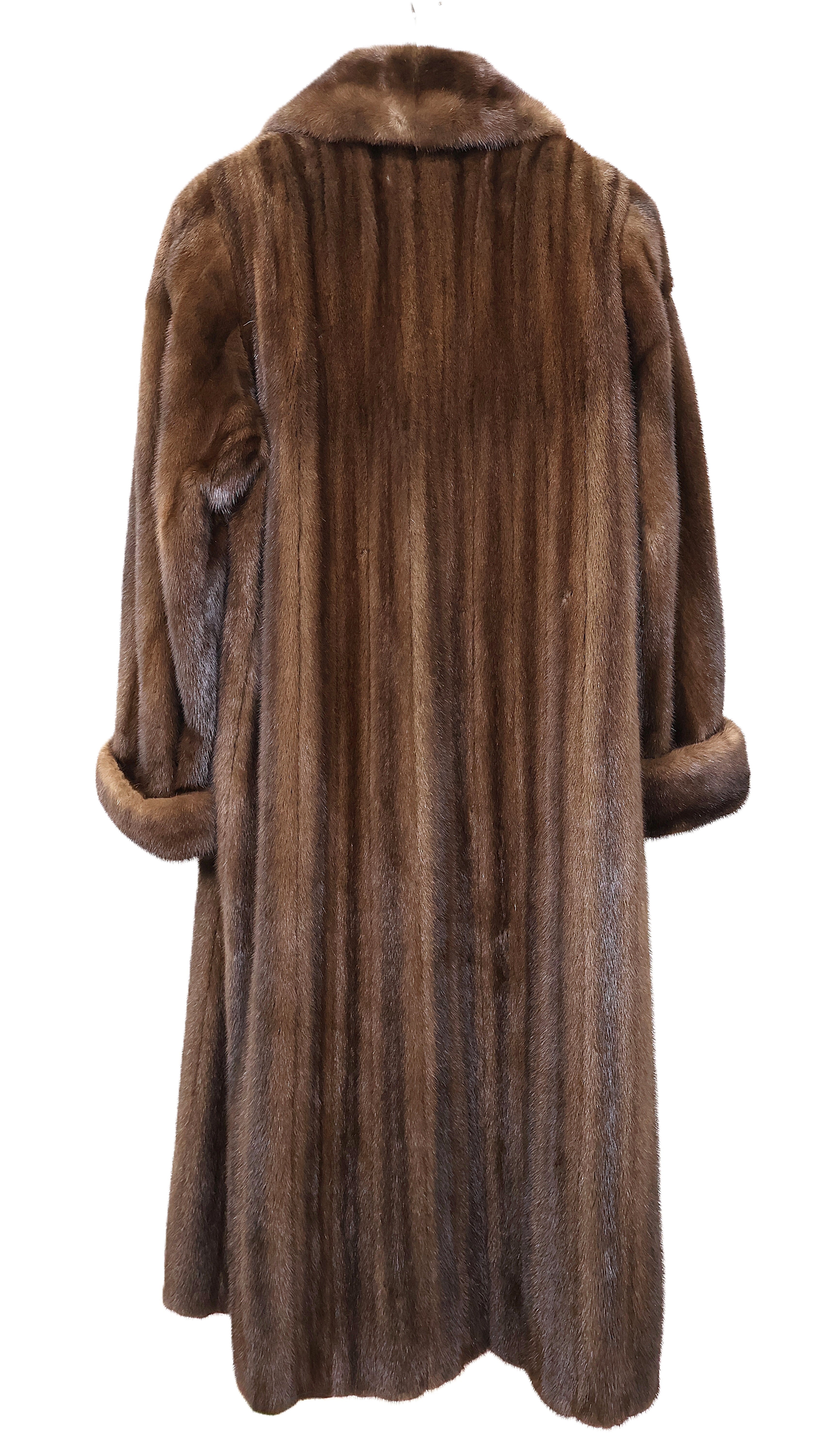 PRE-OWNED NATURAL DEMI BUFF MINK COAT W/ SHAWL COLLAR & TURN BACK CUFFS