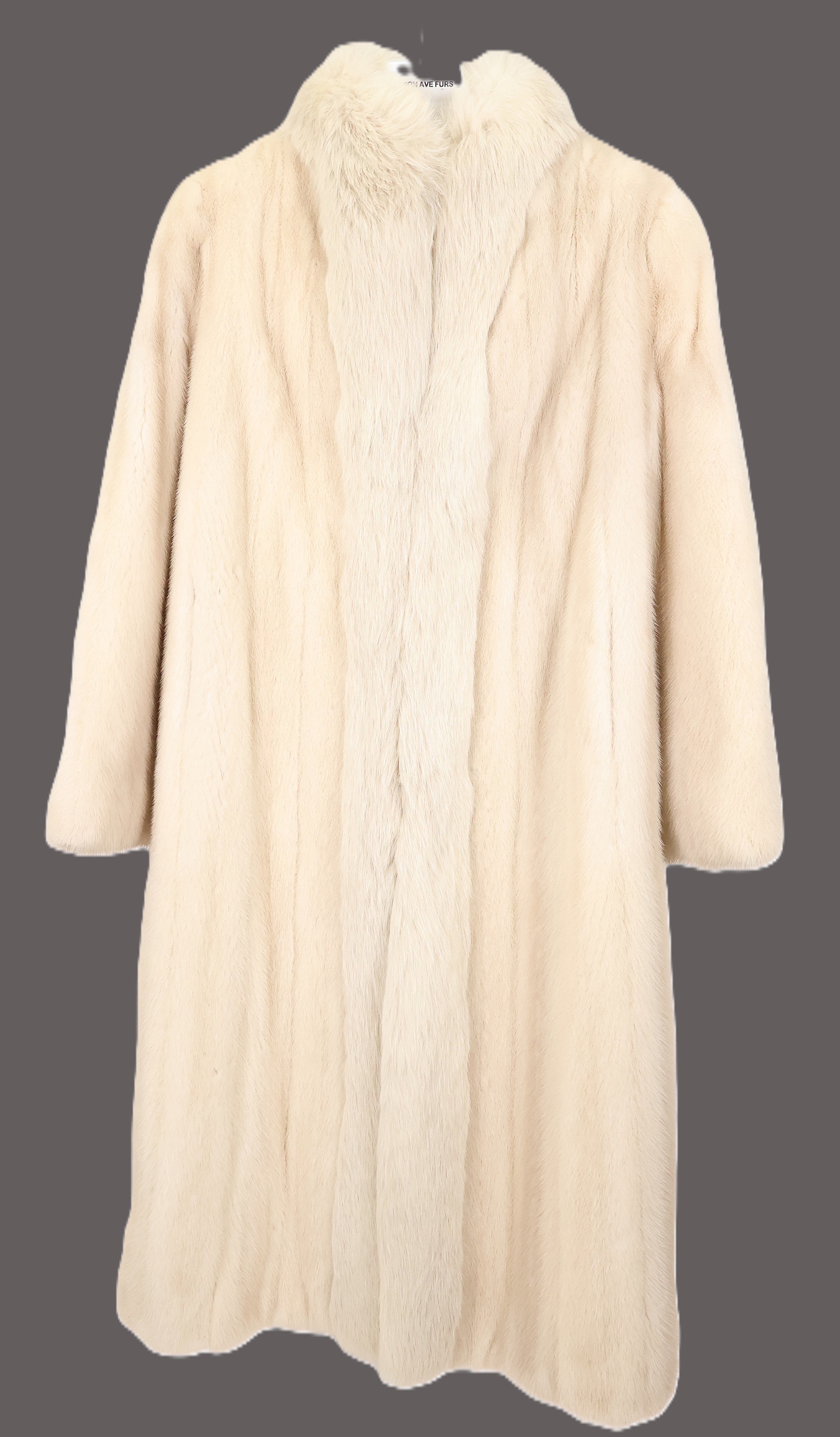 PRE-OWNED PEARL MINK COAT W/ BLUSH FOX STAND COLLAR & TUXEDO FRONT & STAIGHT SLEEVES