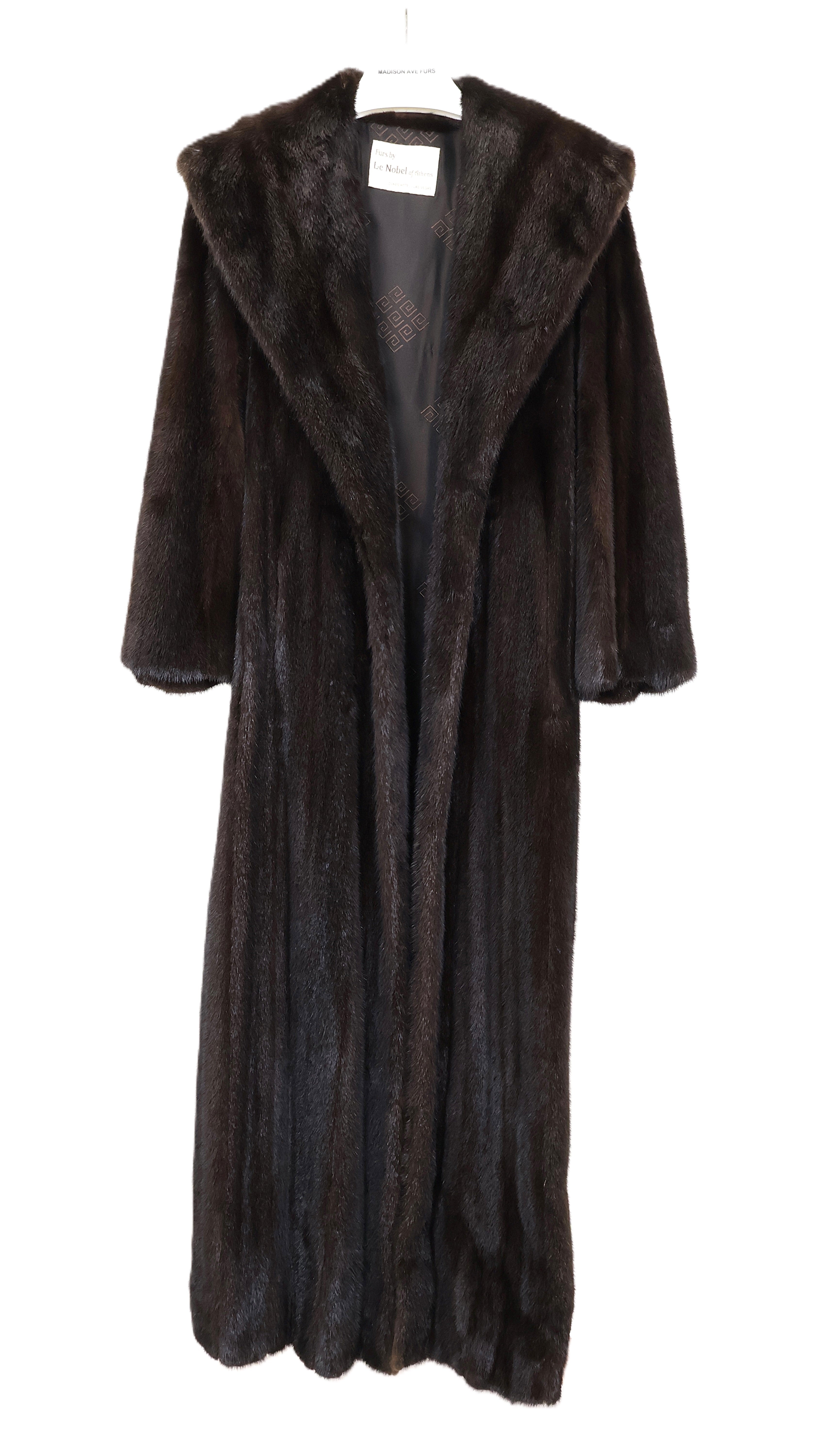 PRE-OWNED NATURAL RANCH MINK COAT W/ SHAWL COLLAR , SIDE SLITS & BELL SLEEVES