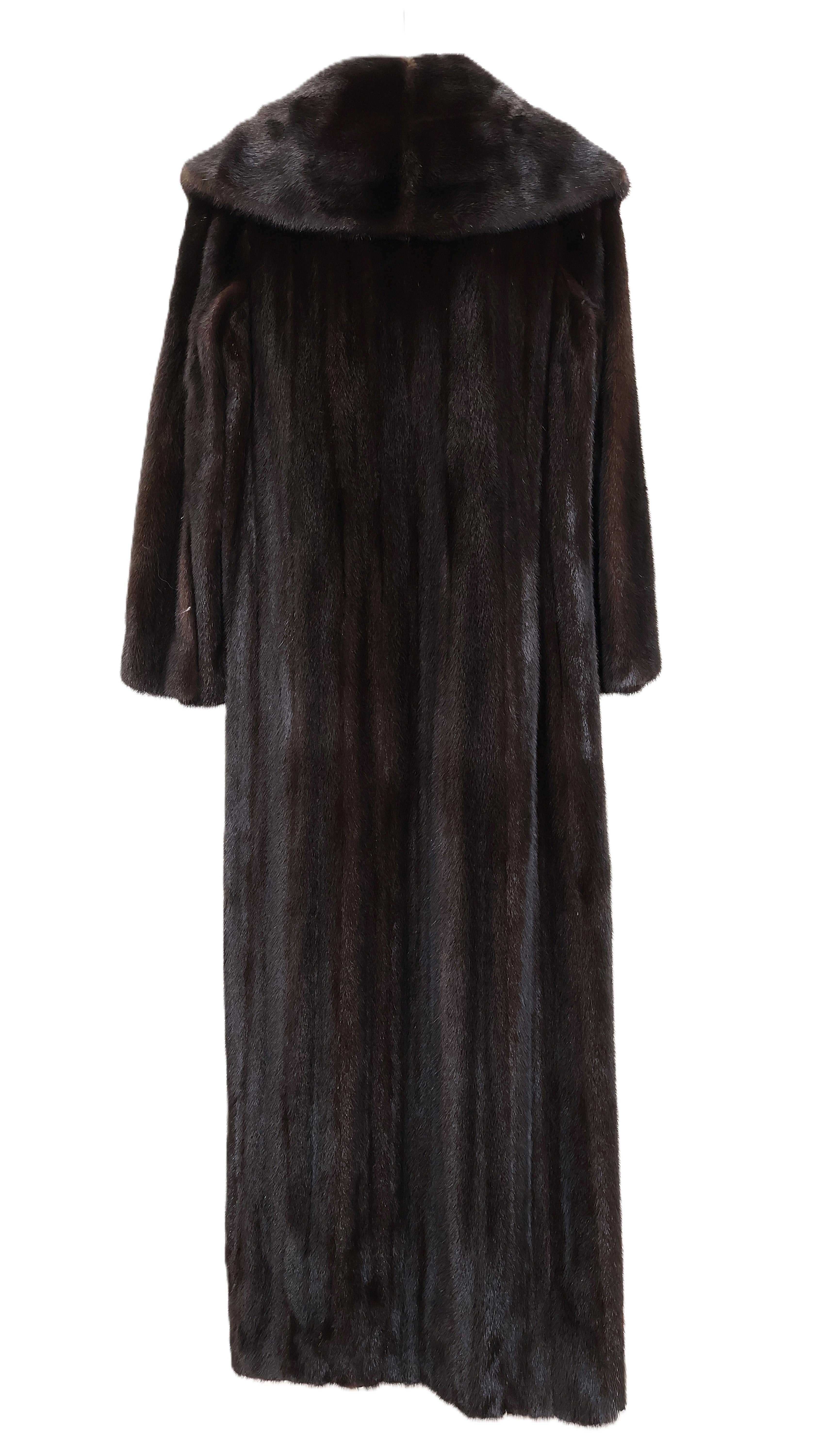PRE-OWNED NATURAL RANCH MINK COAT W/ SHAWL COLLAR , SIDE SLITS & BELL SLEEVES