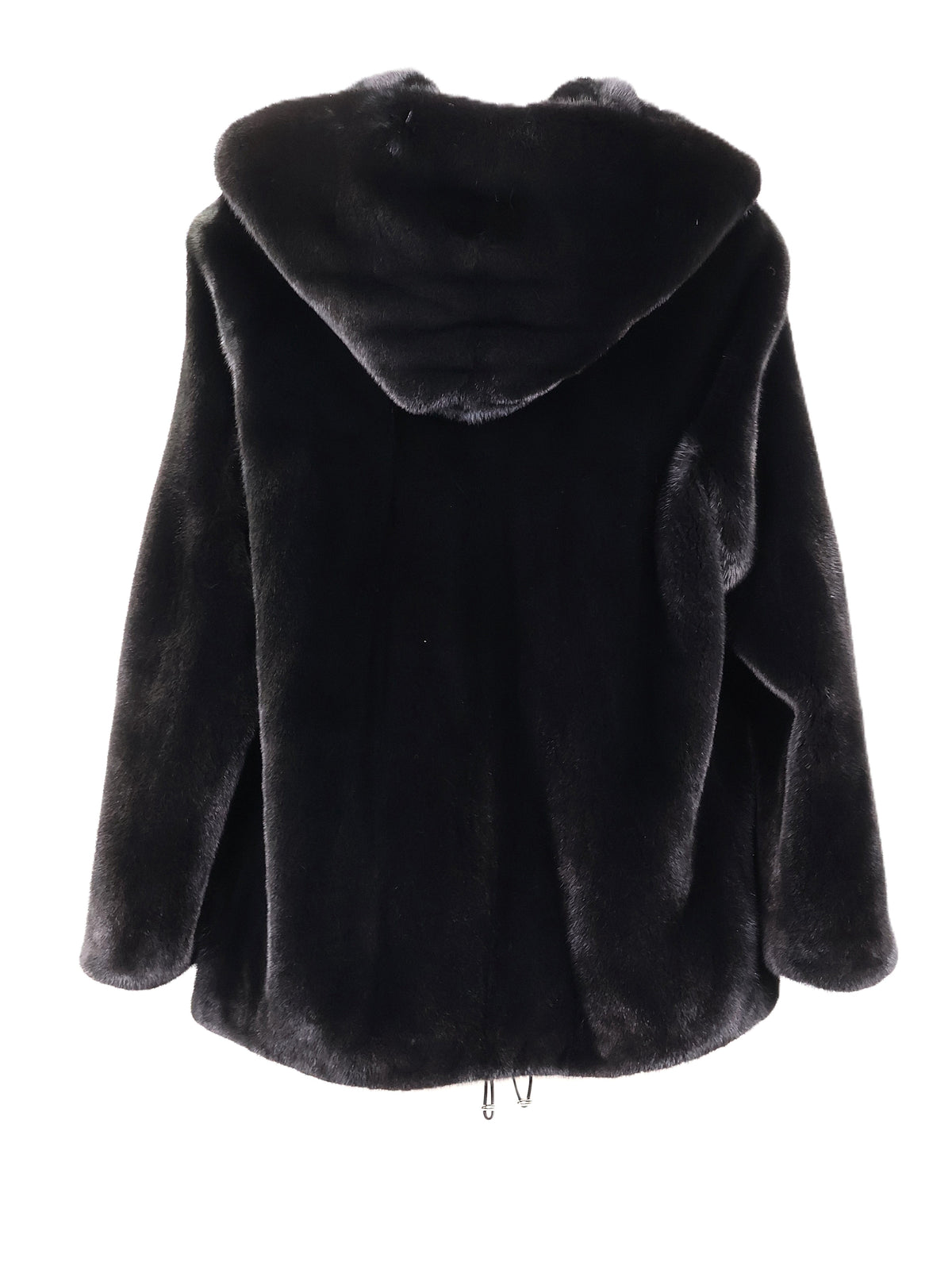 NEW COLOR ADDED BLACK MINK HOODED JACKET W/ DRAWSTRING BOTTOM & STRAIGHT SLEEVES