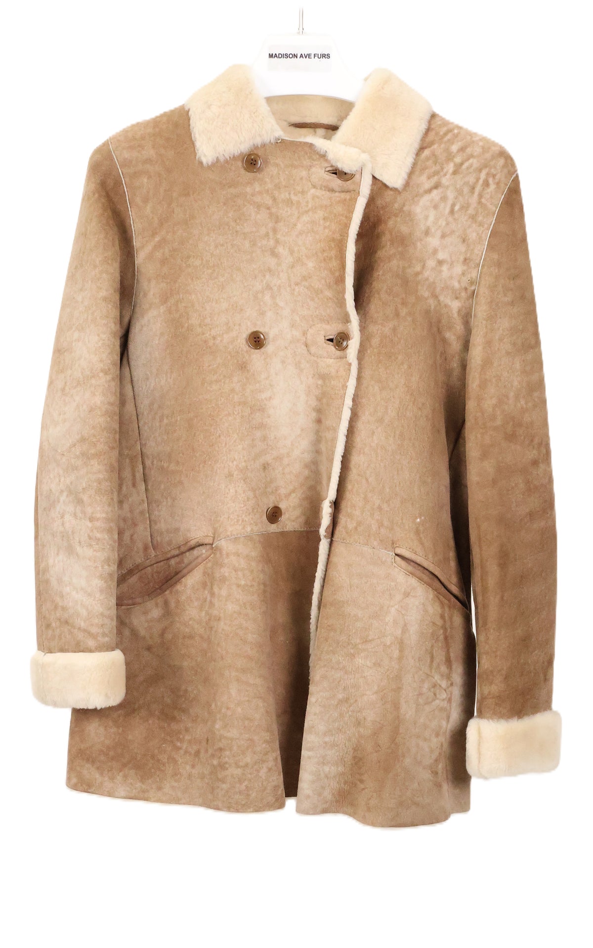 PRE-OWNED LUCIANO BARBERA CAMEL SHEARLING DOUBLE BREASTED STROLLER W/ NOTCH & CUFFSCOLLAR