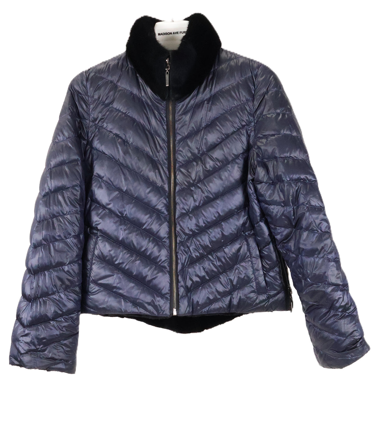 NEW BLACK DYED SHEARED MINK JACKET W/ LONG HAIR MINK STAND COLLAR REVERSIBLE TO PUFFER