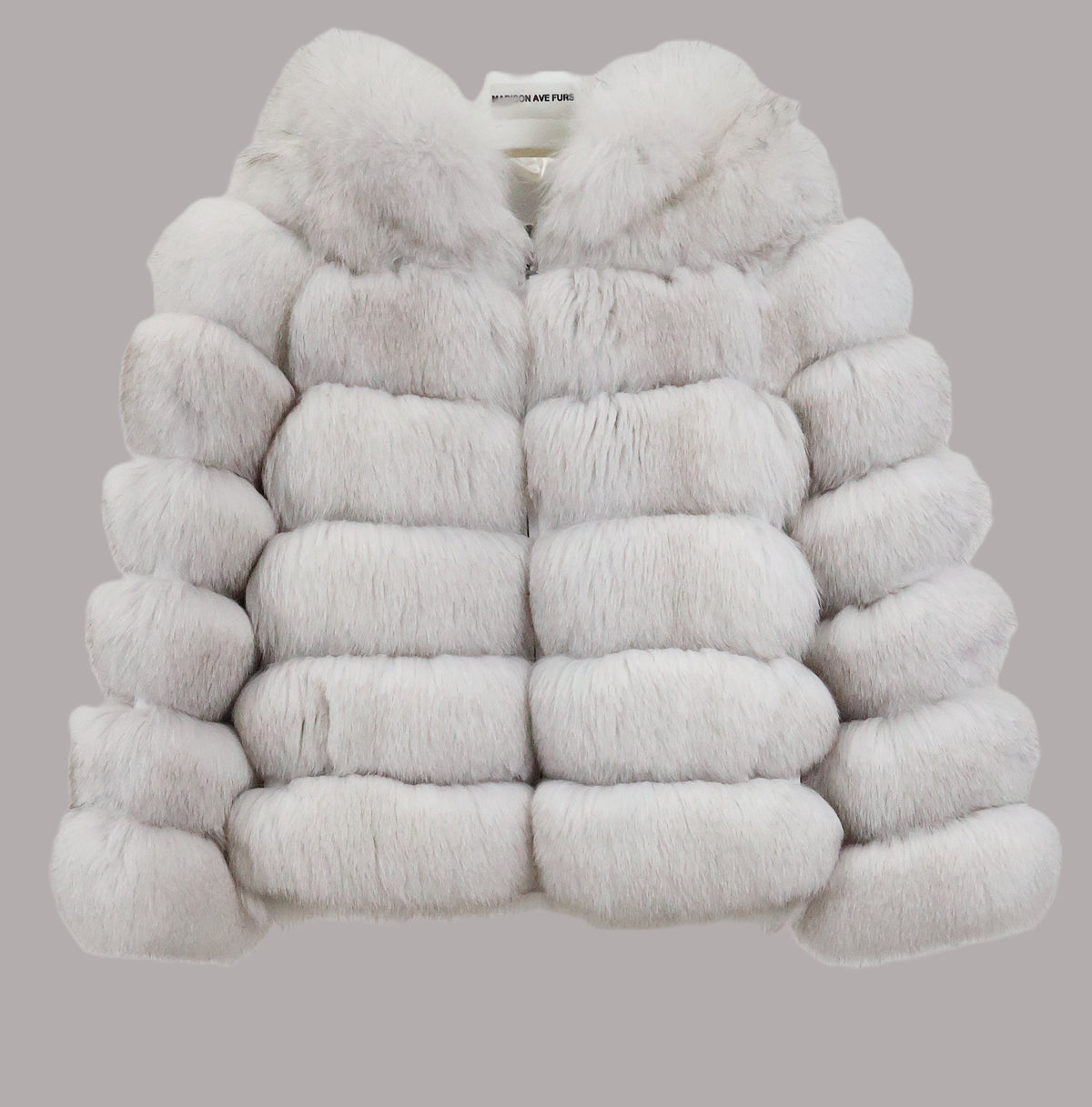 NEW NATURAL BLUE FOX HORIZONTAL JACKET W/ DETACHABLE HOOD & SLEEVES