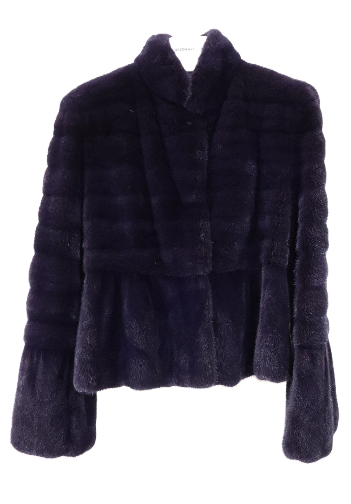 PRE-OWNED BISANG PURPLE DYED HORIZONTAL MINK JACKET W/ STAND COLLAR & BELL SLEEVES
