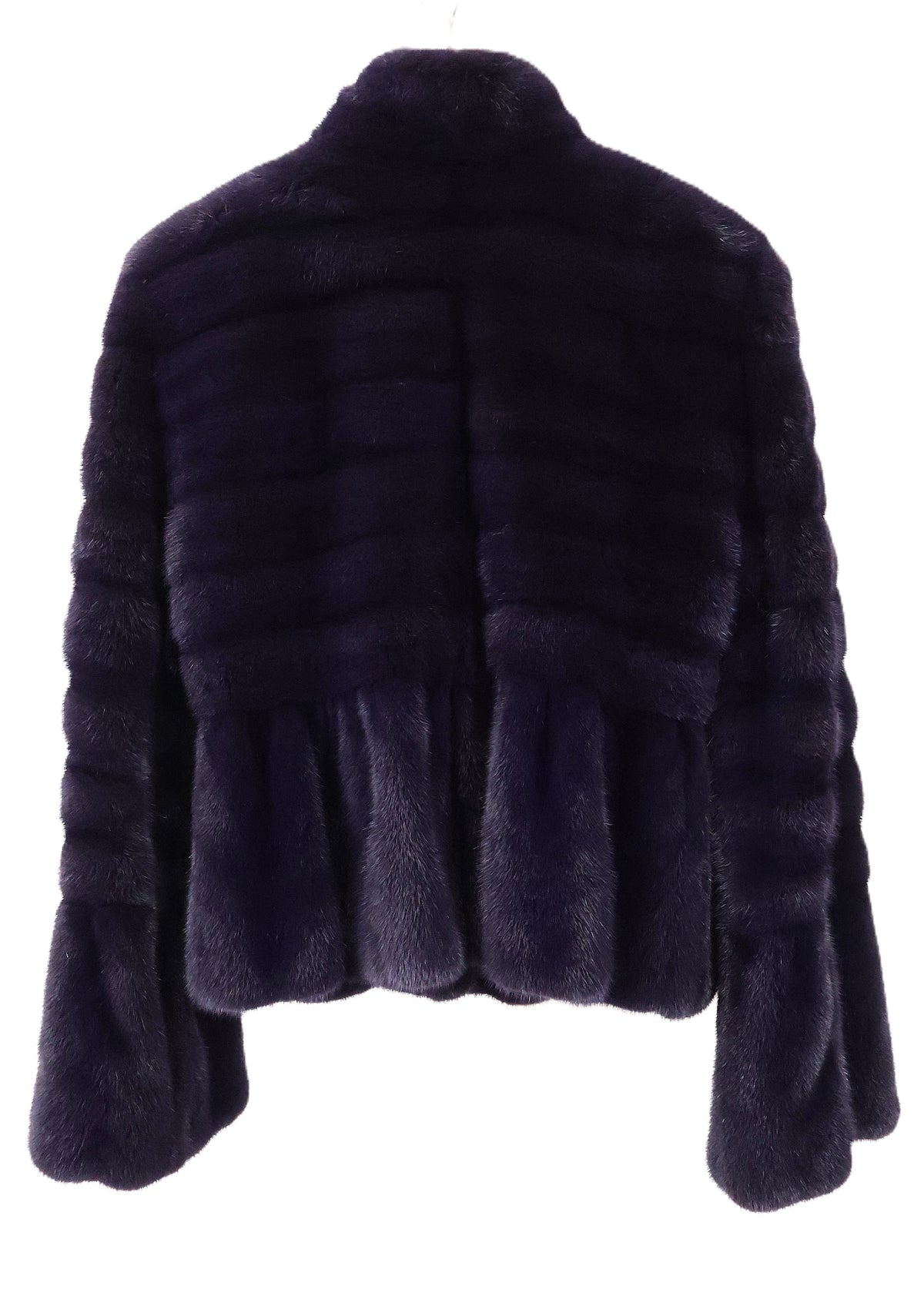PRE-OWNED BISANG PURPLE DYED HORIZONTAL MINK JACKET W/ STAND COLLAR & BELL SLEEVES