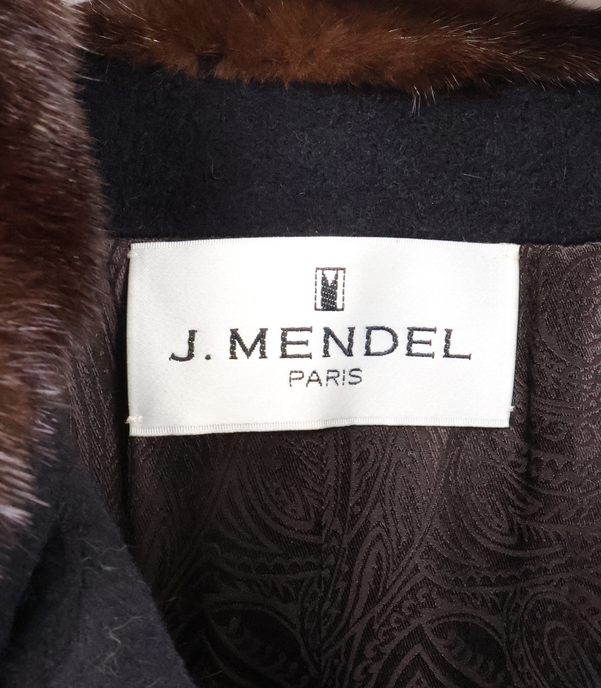 PRE-OWNED J. MENDEL BLACK CASHMERE COAT W/ MAHOGANY MINK WING COLLAR & TURN BACK CUFFS & BACK WAIST BELT