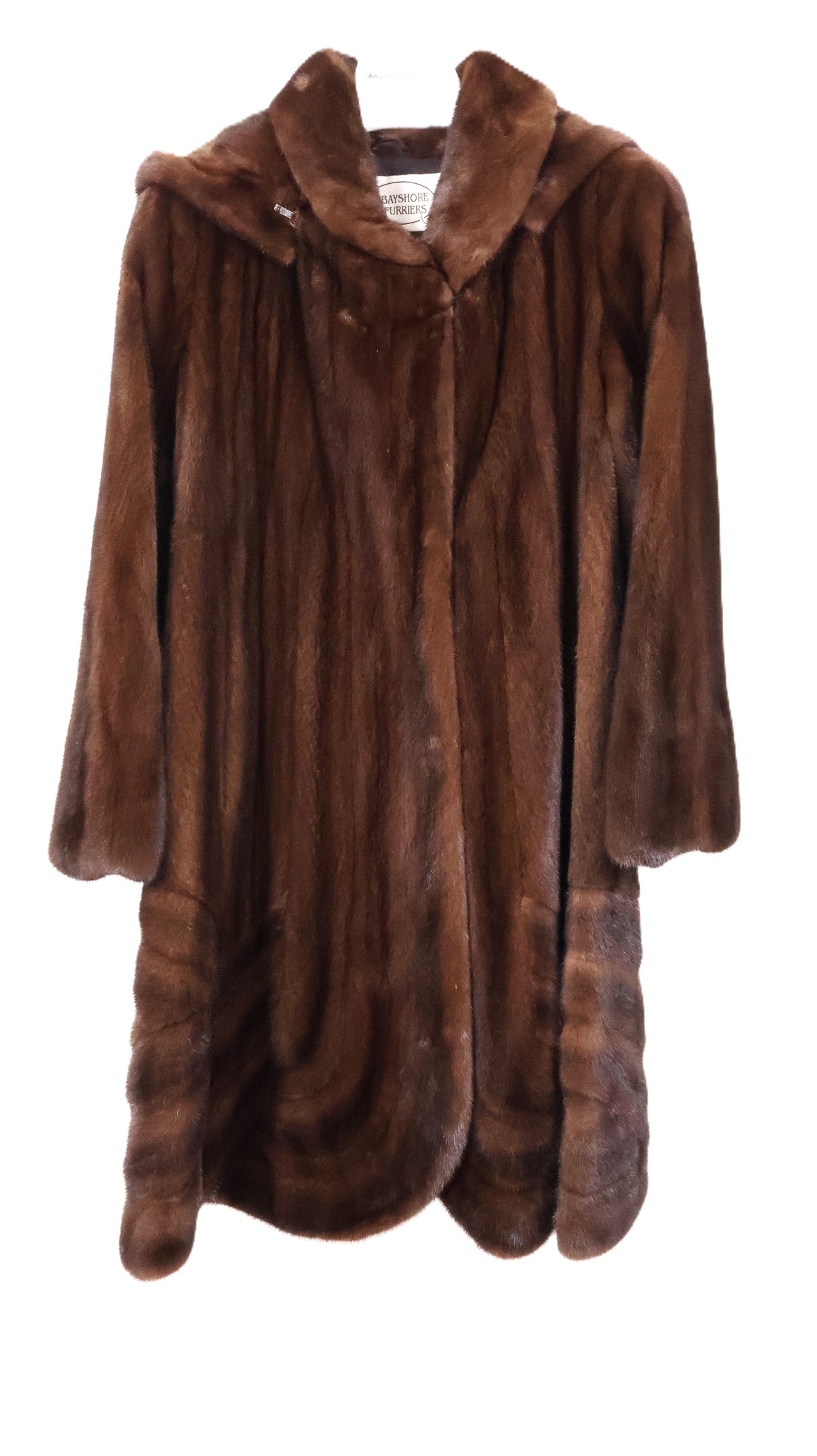 PRE-OWNED DEMI BUFF DIRECTIONAL SWING MINK W/ WING COLLAR & DETACHABLE MINK HOOD & STRAIGHT SLEEVES