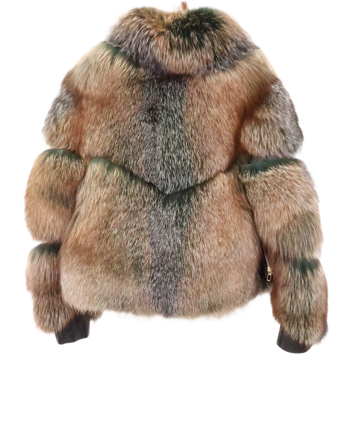 NEW DEEP GREEN FROST FOX JACKET , SIDE LEATHER ZIPPER SLITS W/ WING COLLAR & HORIZONTAL SLEEVES