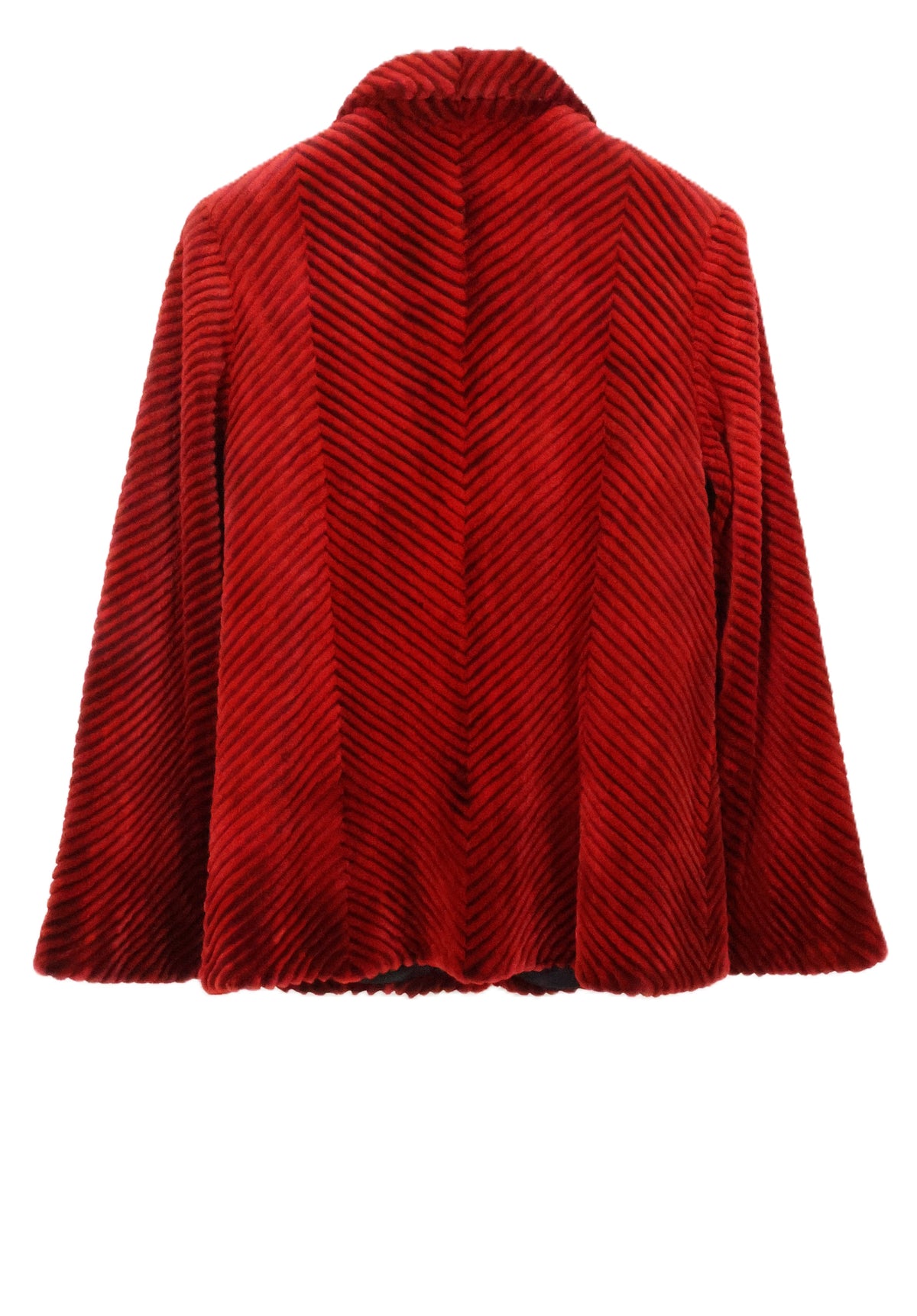 PRE-OWNED FERAUD RED GROOVED SHEARED BEAVER JACKET W/ WING COLLAR & STRAIGHT SLEEVES