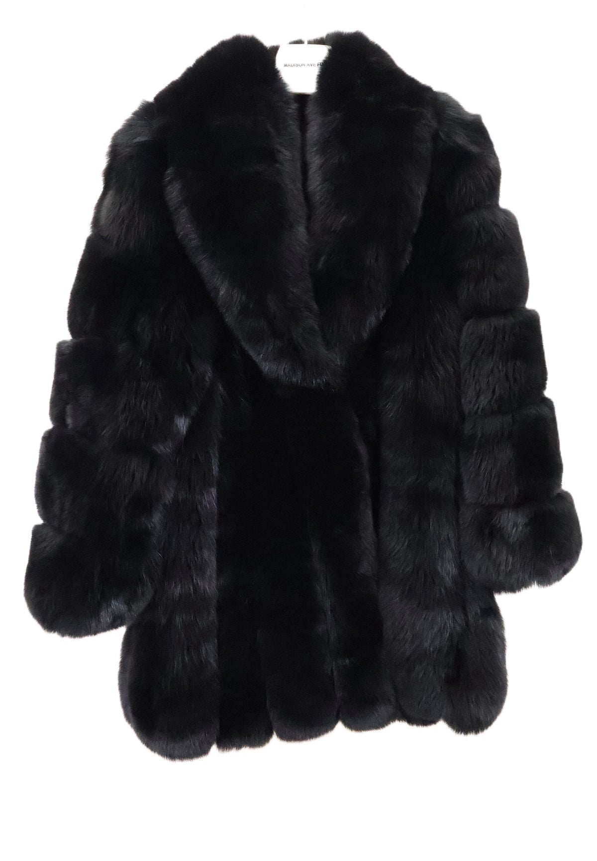 NEW MEN'S BLACK DYED FOX 3/4 JACKET W/ SHAWL JACKET & HORIZONTAL SLEEVES