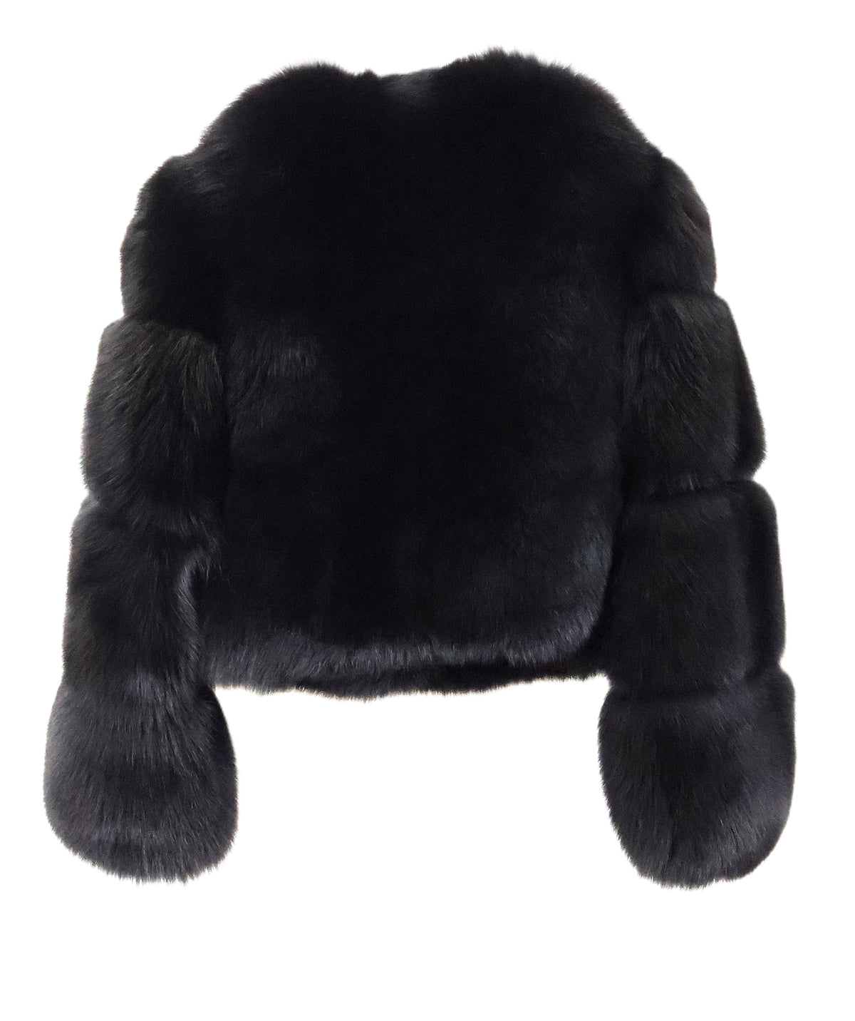 NEW BLACK FOX COLLARLESS CROPPED JACKET W/ HORIZONTAL STRAIGHT SLEEVES