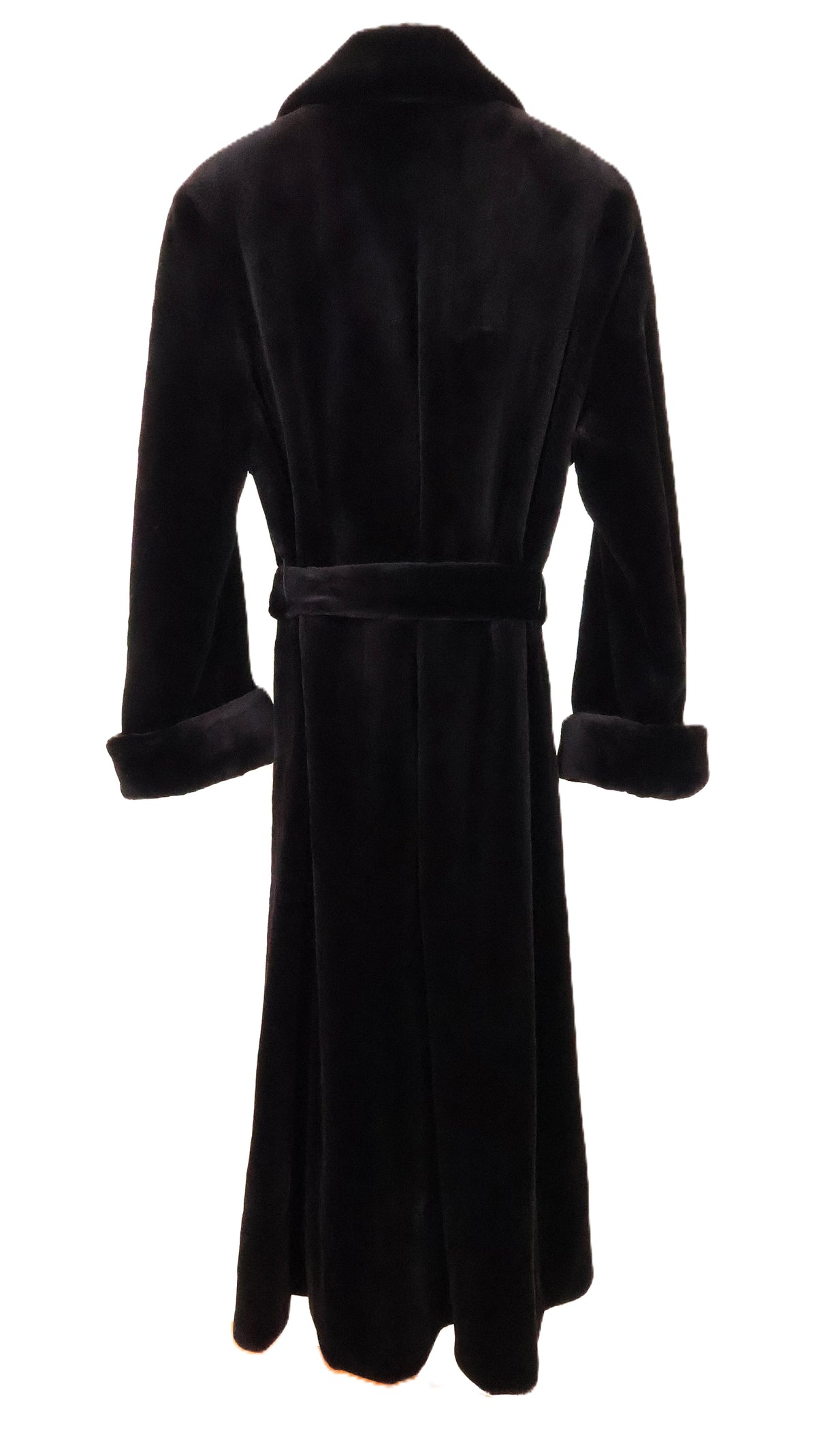 PRE-OWNED BIRGER CHRISTENSEN MATARA SHEARED MINK COAT W/ NOTCH COLLAR, TURN BACK CUFFS & WRAP BELT