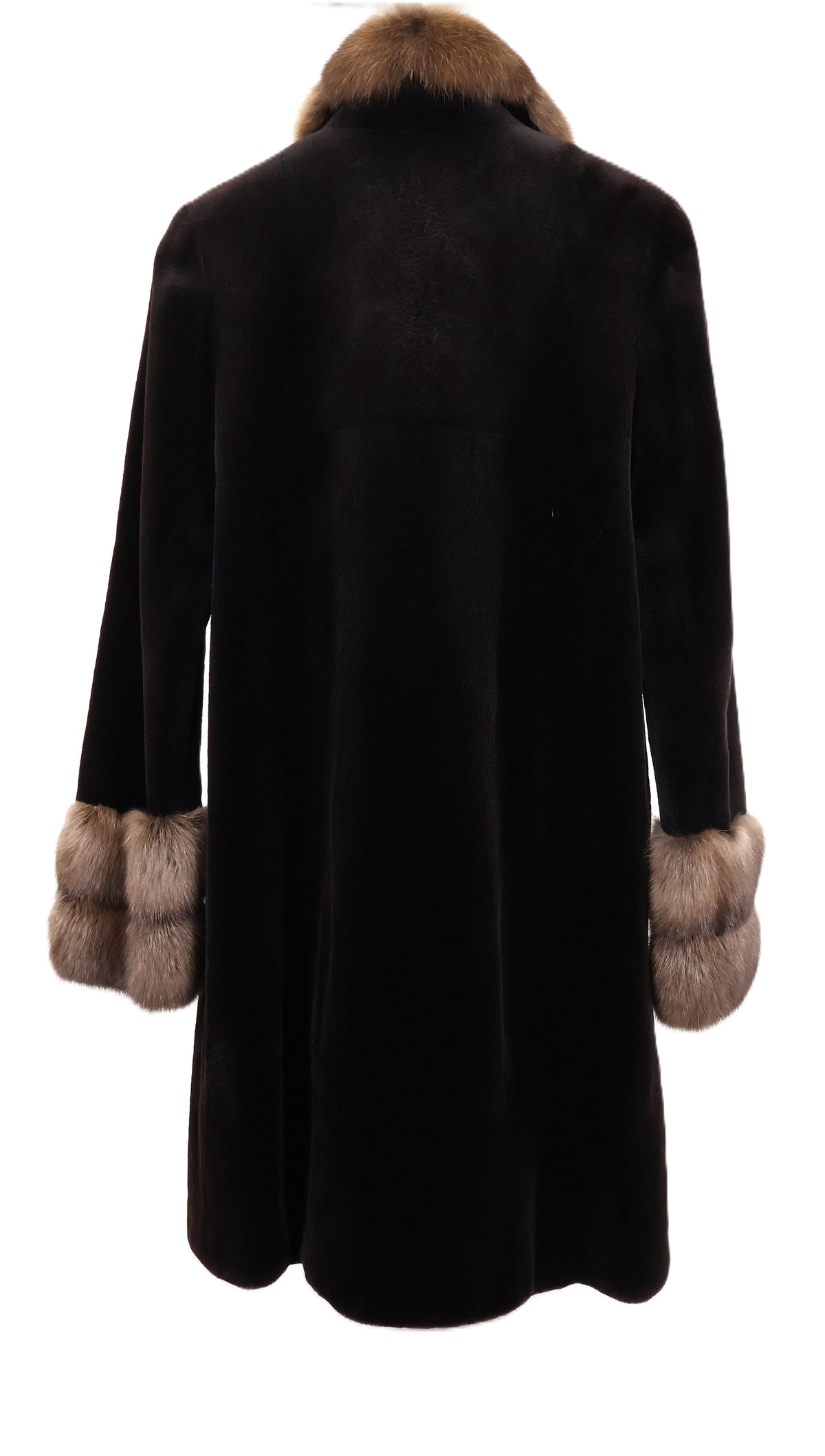 PRE-OWNED BISANG MATARA DYED SHEARED MINK 3/4 JACKET W/ RUSSIAN SABLE COLLAR & CUFFS