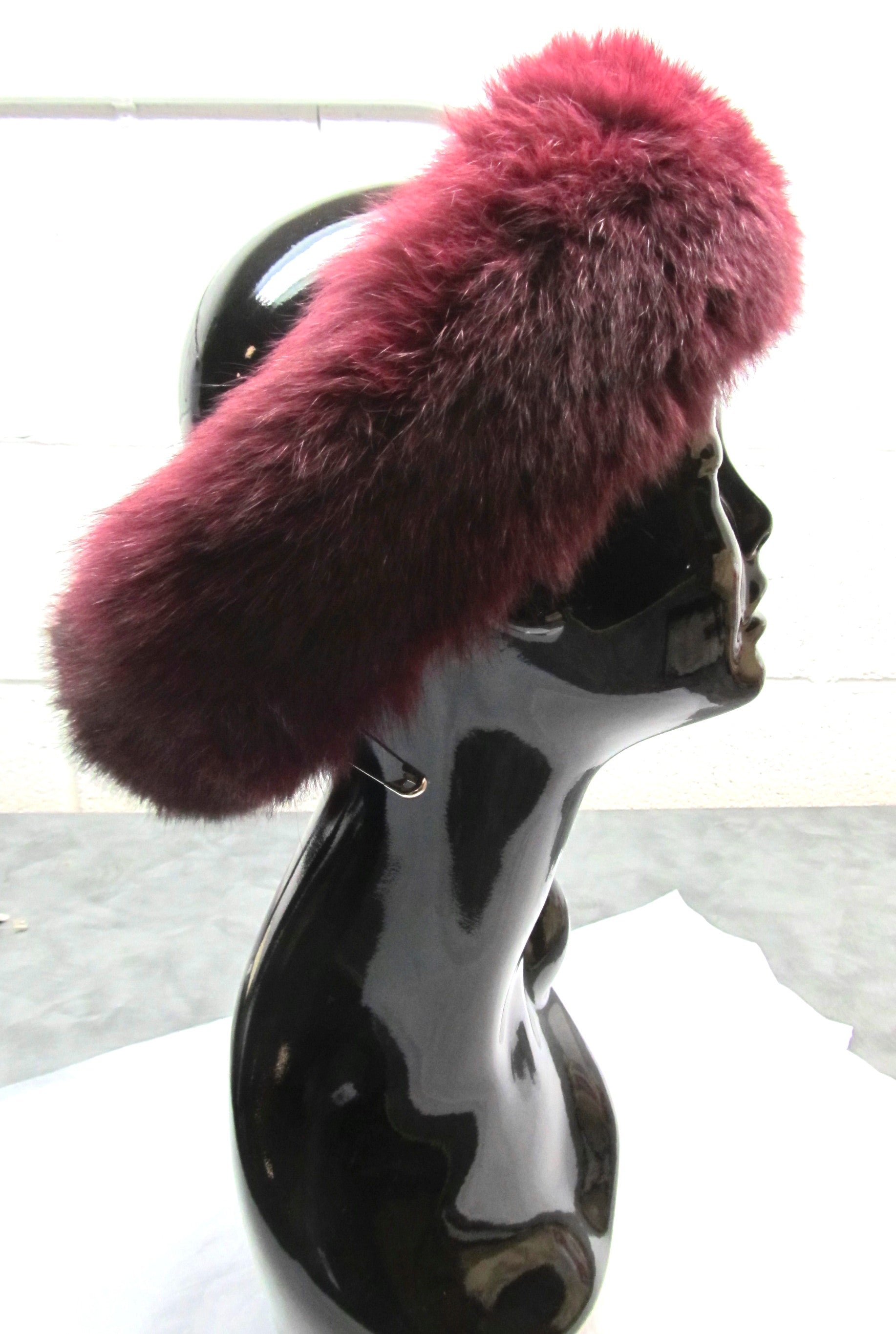 Burgundy Dyed Fox Headband
