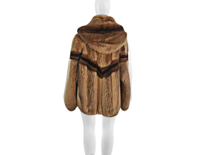 MEN'S NAT BLONDE BEAVER BOMBER W/ MINK INLAYS & MINK TRIMMED HOOD