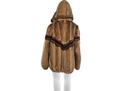 MEN'S NAT BLONDE BEAVER BOMBER W/ MINK INLAYS & MINK TRIMMED HOOD