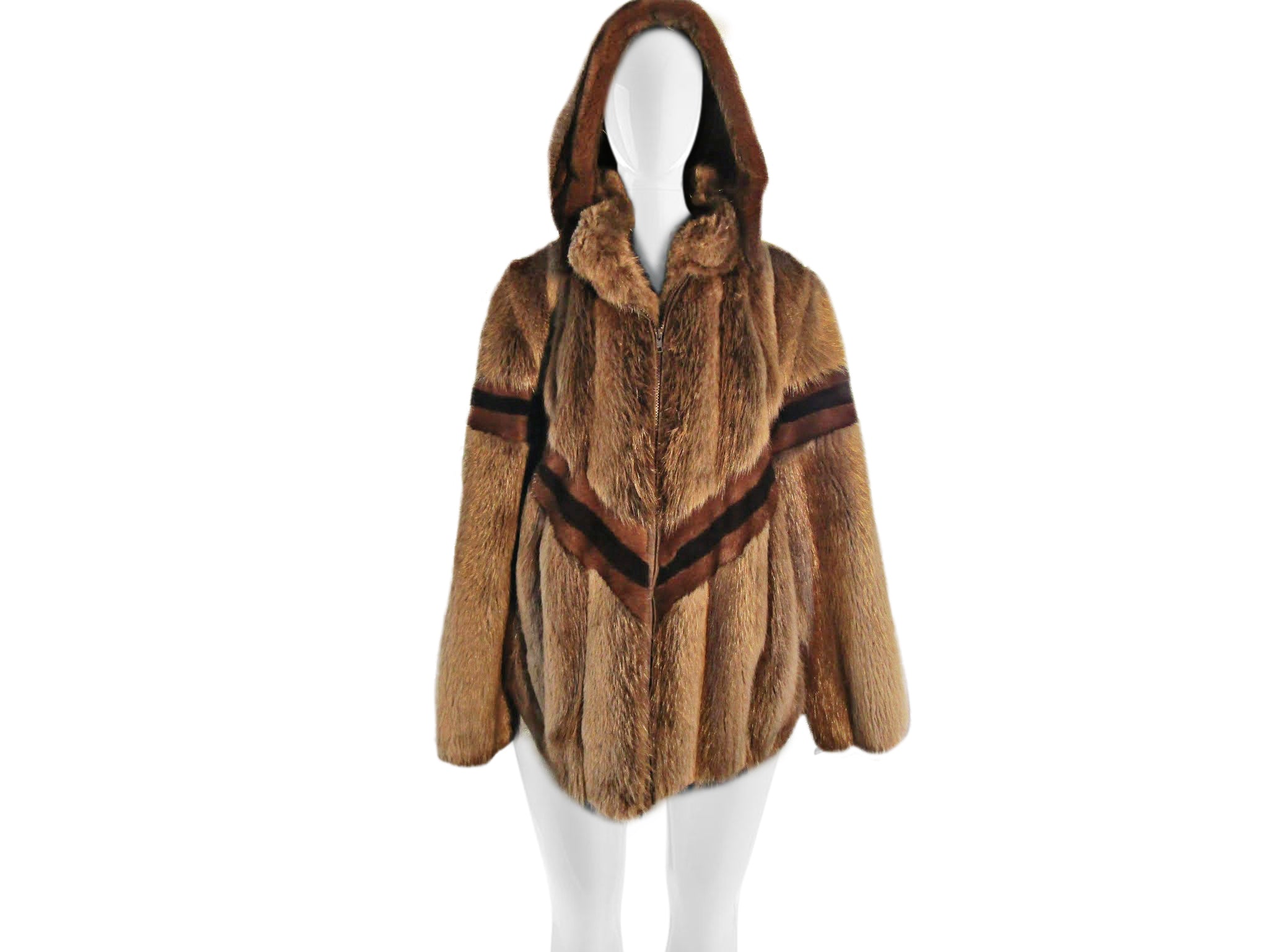 MEN'S NAT BLONDE BEAVER BOMBER W/ MINK INLAYS & MINK TRIMMED HOOD