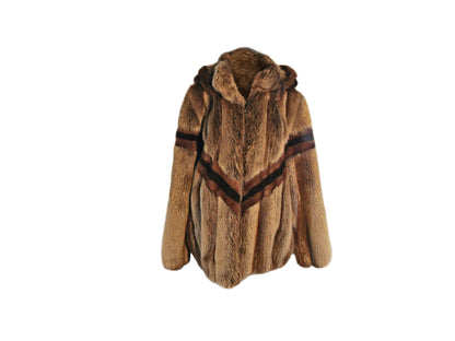 MEN'S NAT BLONDE BEAVER BOMBER W/ MINK INLAYS & MINK TRIMMED HOOD