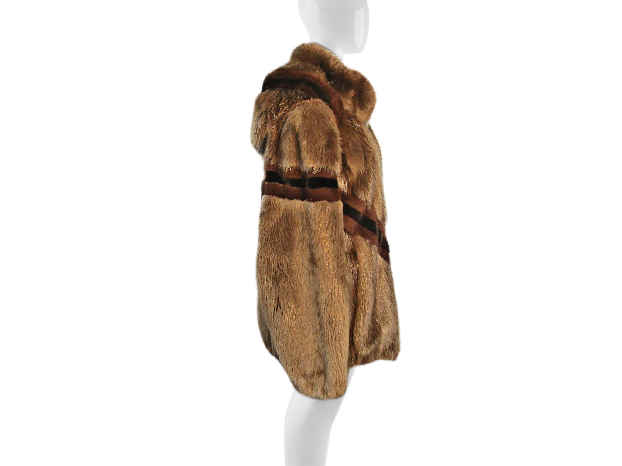 MEN'S NAT BLONDE BEAVER BOMBER W/ MINK INLAYS & MINK TRIMMED HOOD