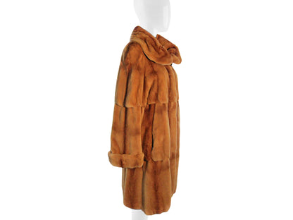 CAMEL SHEARED MINK SKIN ON SKIN COAT REVERSIBLE TO TAFETTA