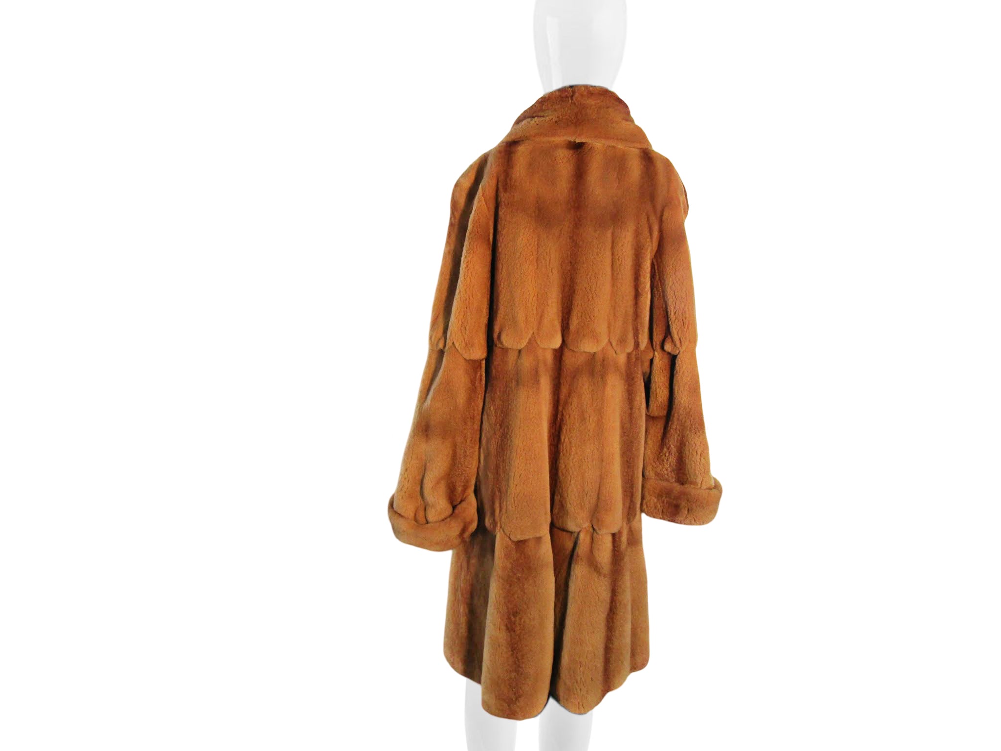 CAMEL SHEARED MINK SKIN ON SKIN COAT REVERSIBLE TO TAFETTA