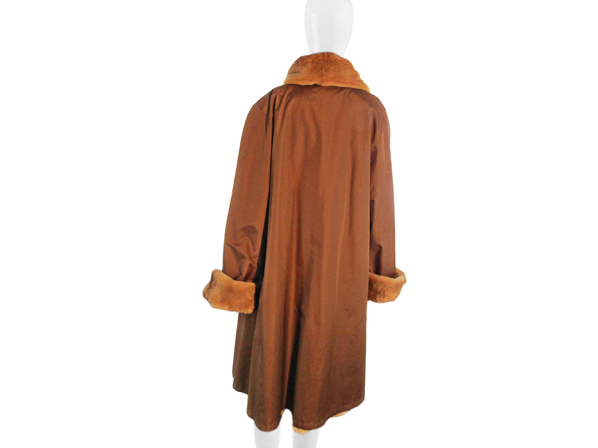 CAMEL SHEARED MINK SKIN ON SKIN COAT REVERSIBLE TO TAFETTA