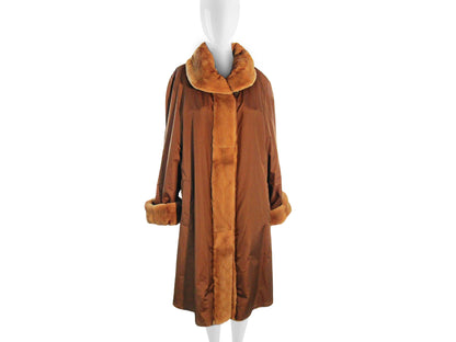 CAMEL SHEARED MINK SKIN ON SKIN COAT REVERSIBLE TO TAFETTA