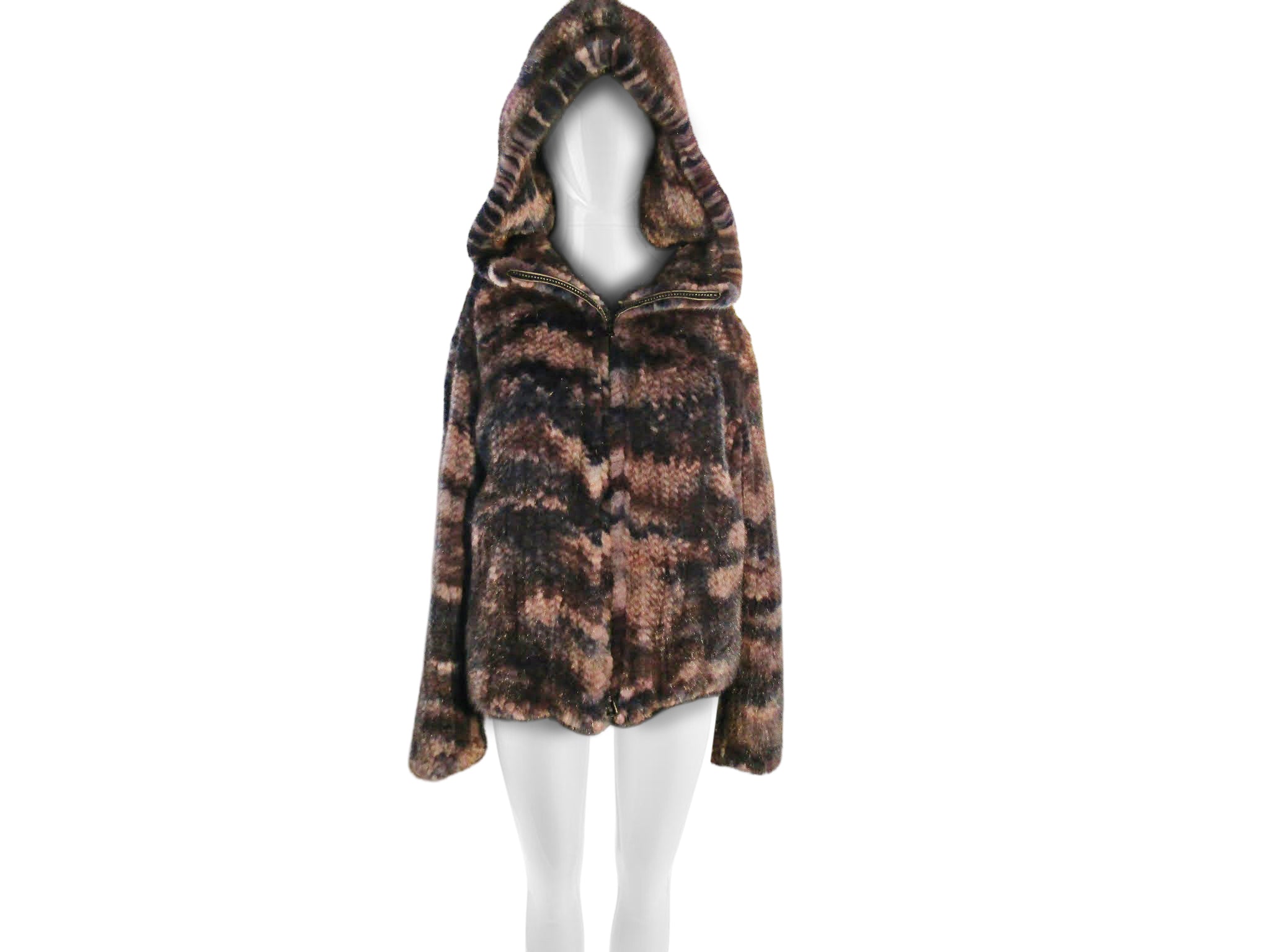 MULTICOLORED KNIT MINK JACKET W/ HOOD