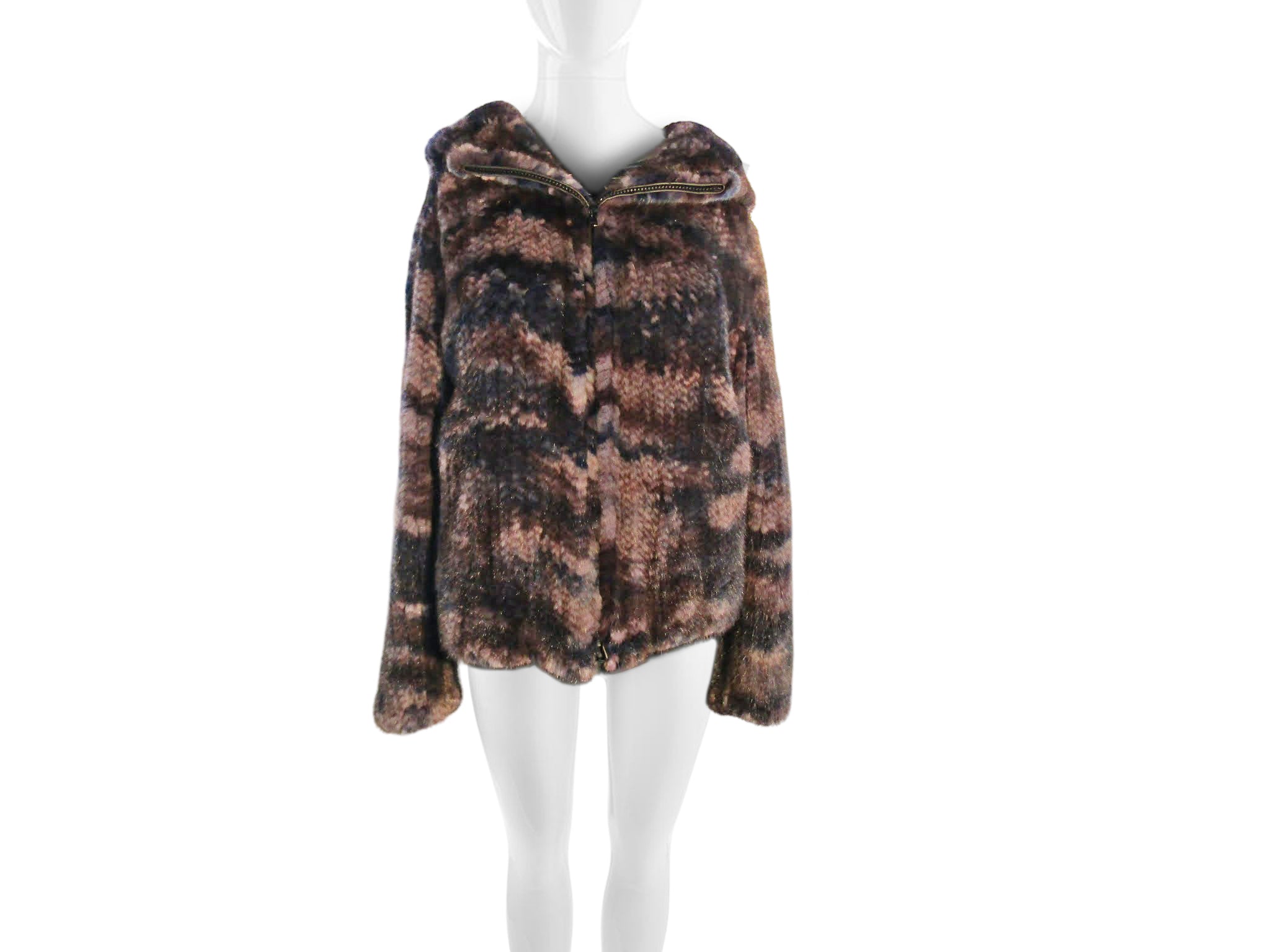 MULTICOLORED KNIT MINK JACKET W/ HOOD