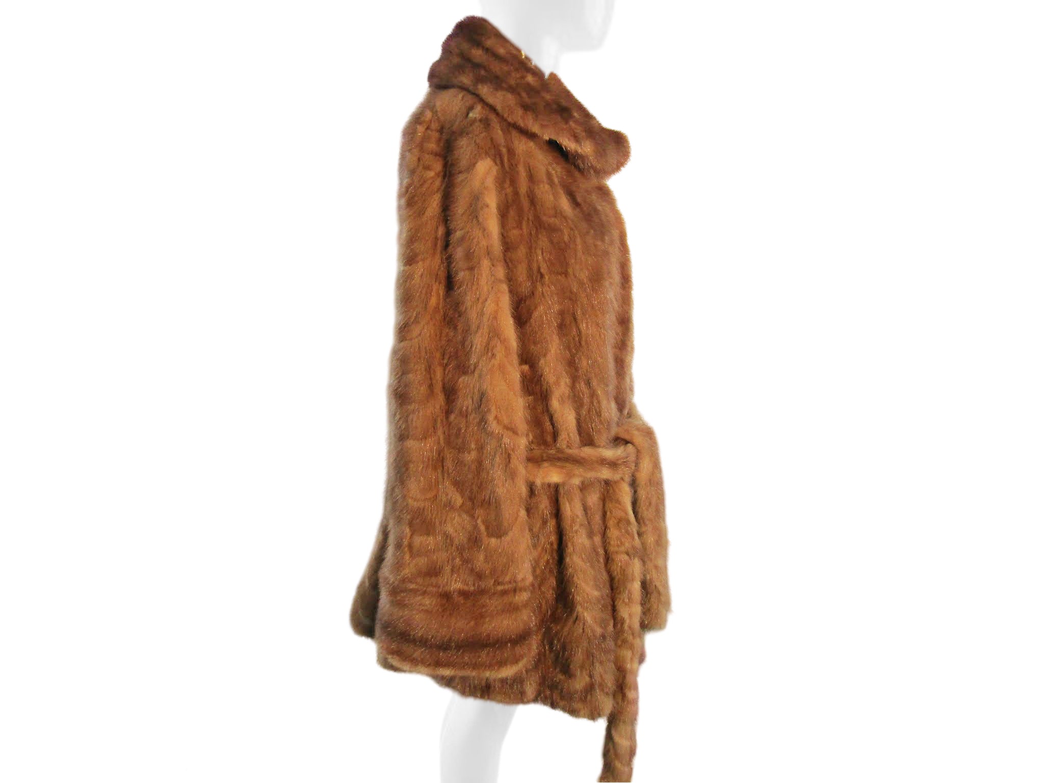 NATURAL DEMI BUFF MINK PAW 3/4 COAT W/ TIE BELT