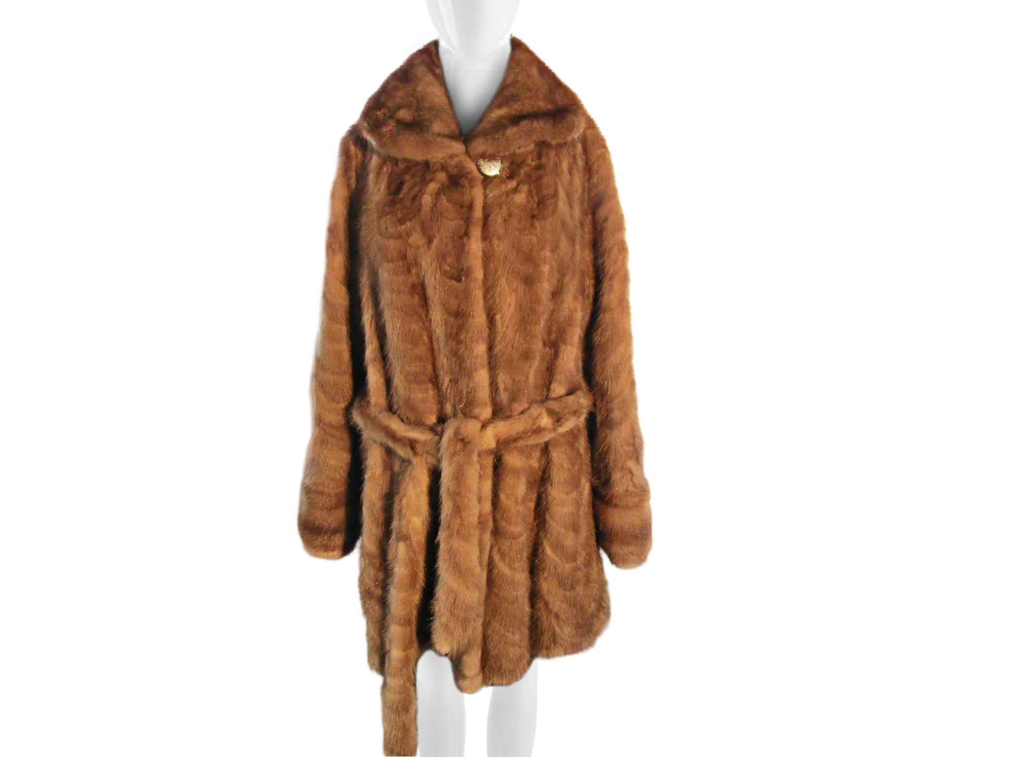 NATURAL DEMI BUFF MINK PAW 3/4 COAT W/ TIE BELT