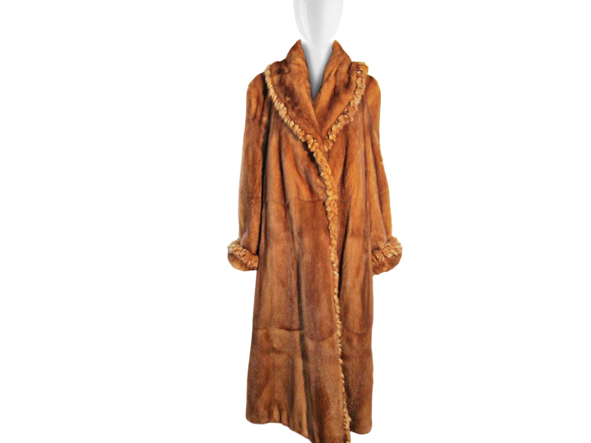 WHISKEY DYED SKIN ON SKIN MINK  COAT W/ FRINGES