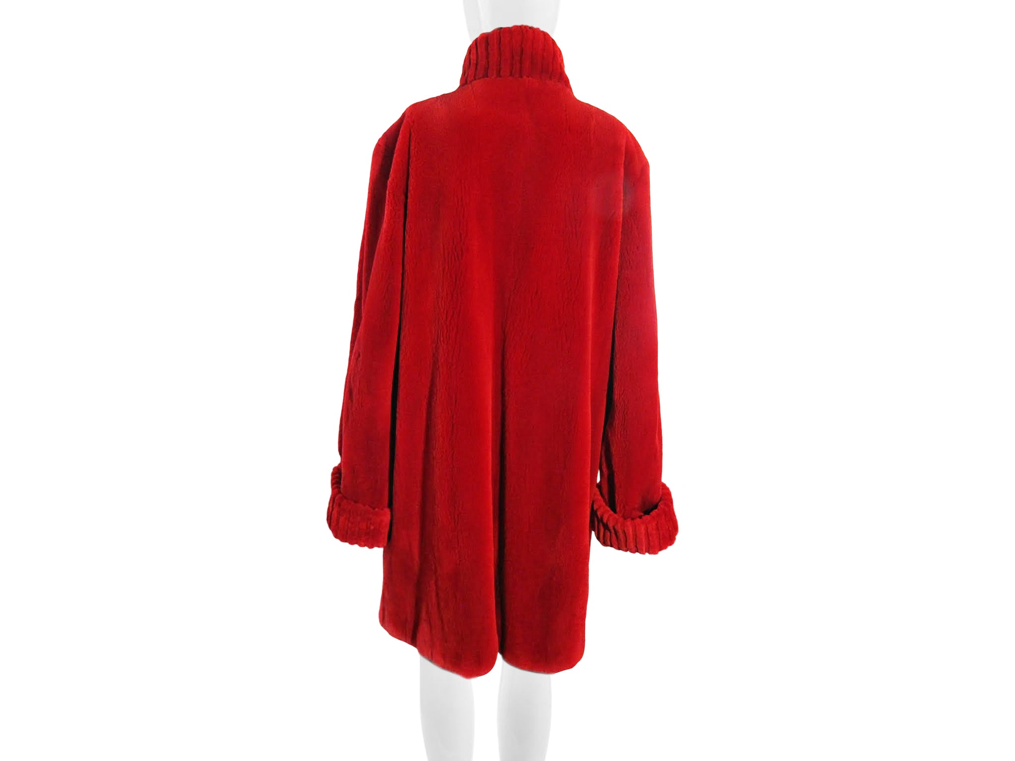 RED DYED SHEARED MINK 3/4 COAT W/ GROOVED COLLAR & TBC