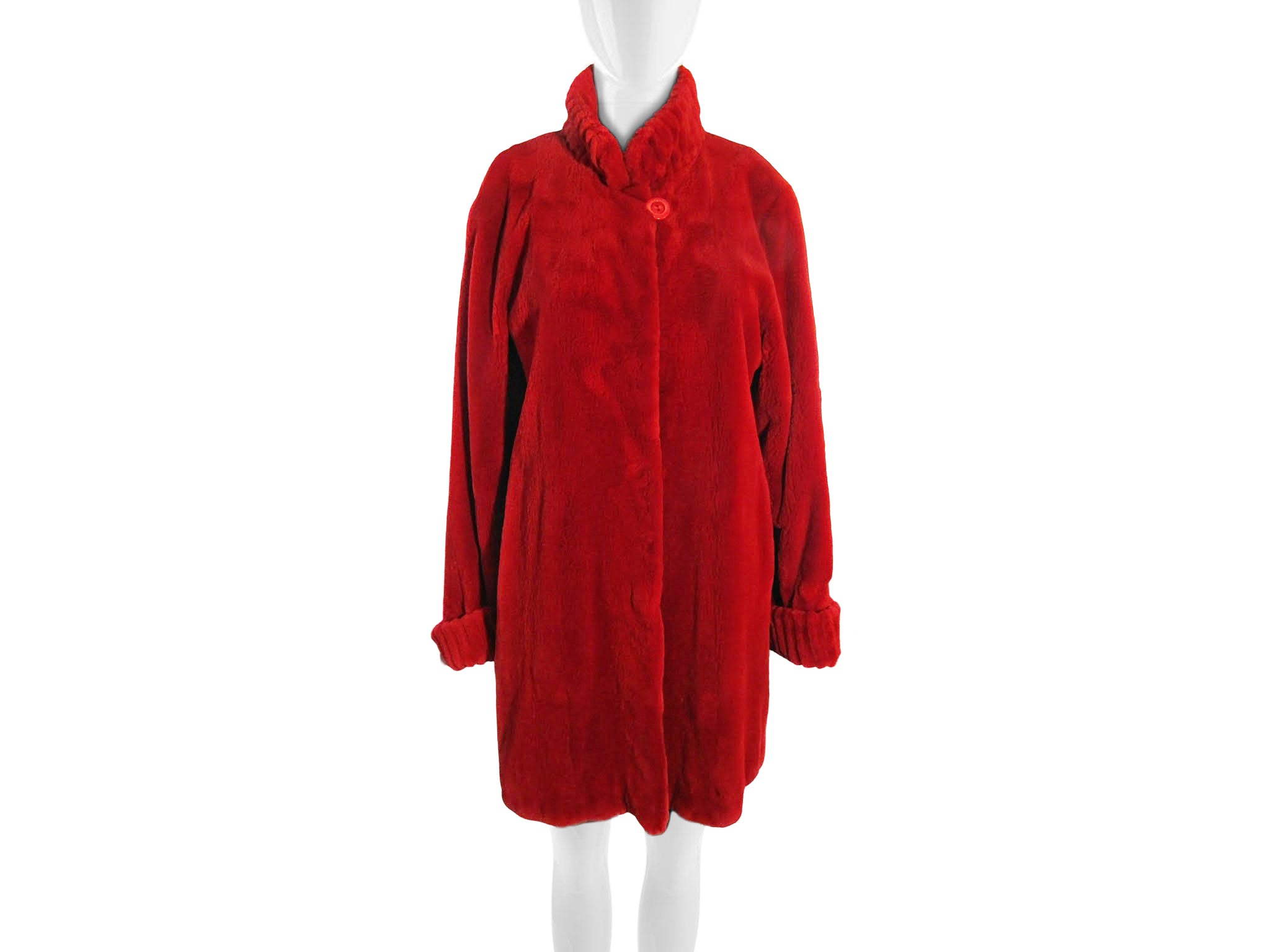 RED DYED SHEARED MINK 3/4 COAT W/ GROOVED COLLAR & TBC