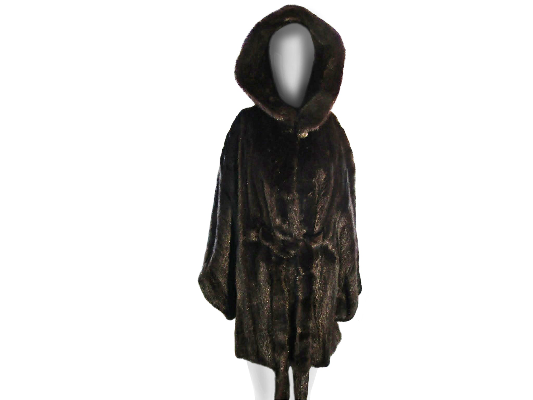 NATURAL RANCH MINK CAPELET W/ HOOD & BELT